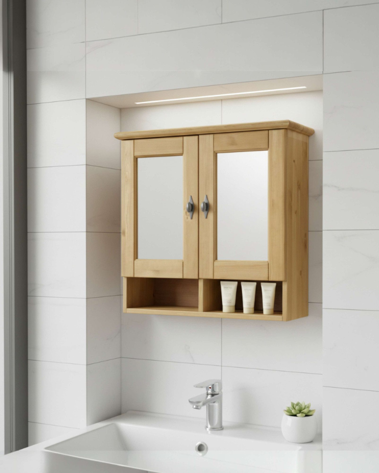 OTTO home Badezimmerspiegelschrank Rauna aus massiver Kiefer, Breite 64 cm, mit Spiegel, made in EU