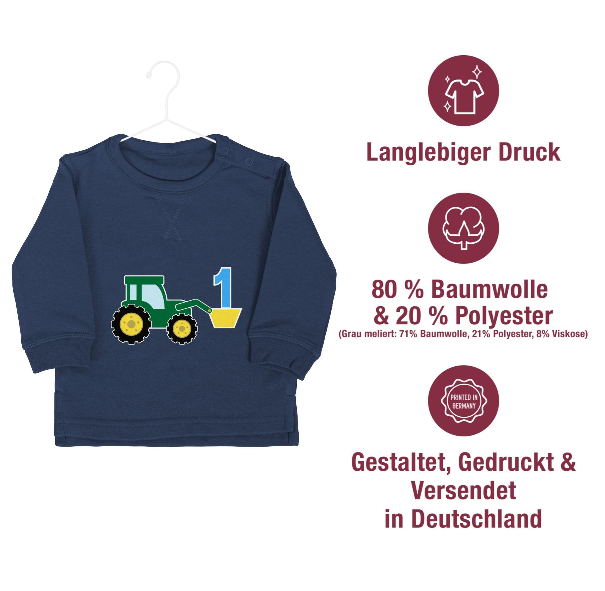 Ernster 1. Blau 1 Sweatshirt Traktor Geburtstag Shirtracer Navy