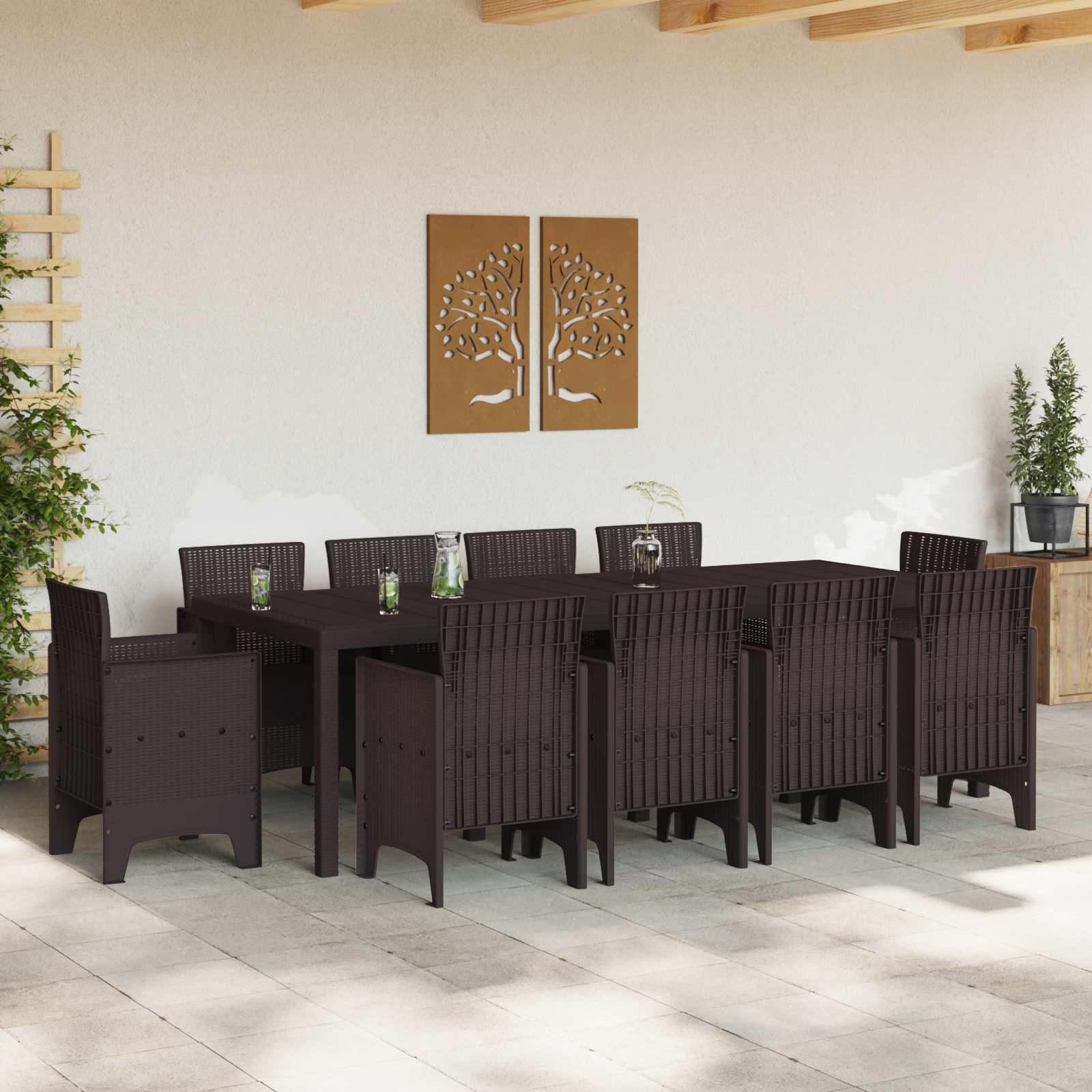 vidaXL Gartenlounge-Set Garten Essgruppe 11 pcs Braun Polypropylen, (11-tlg)