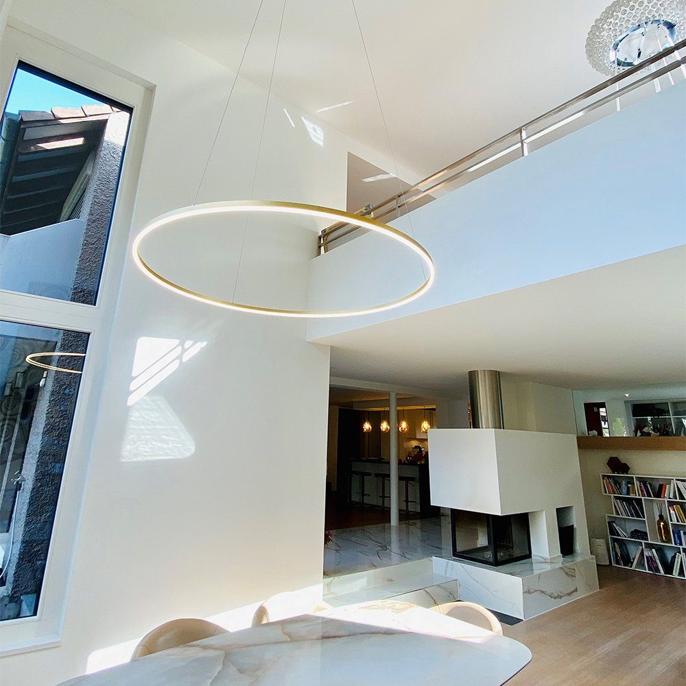 s.luce Pendelleuchte LED Hängeleuchte Weiß, 5m 150 Aufhängung Ring Warmweiß