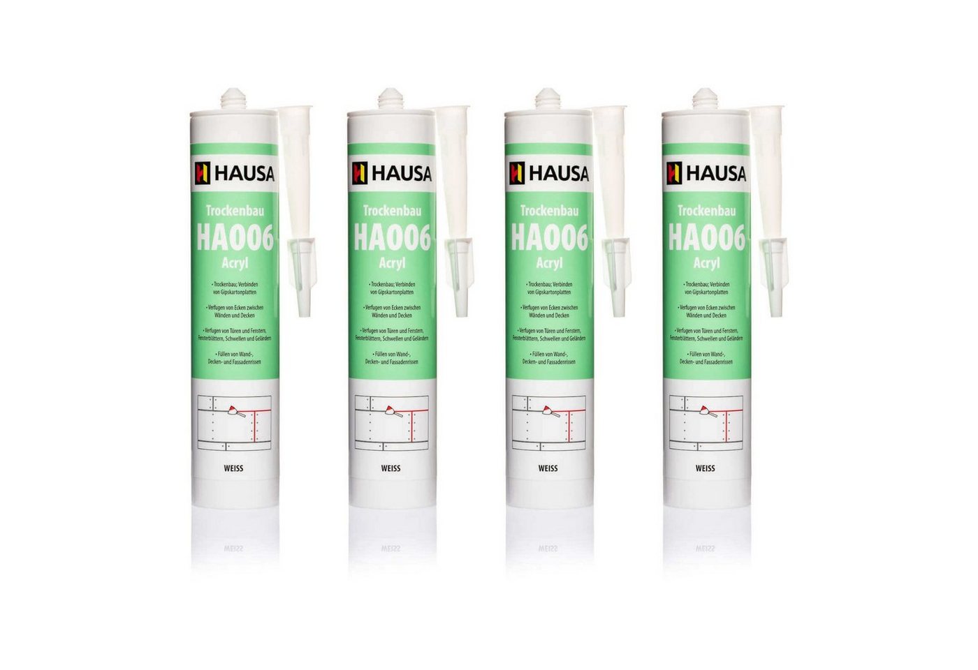 Hausa Maleracryl, Trockenbau Acryl Dichtstoff HA006, Kartusche 310 ml, (Spachtel Fugen Wand Decke Dicht, 4-tlg., Fugendicht Abdichtung), Maleracryl Bauacryl plasto-elastisch 15%