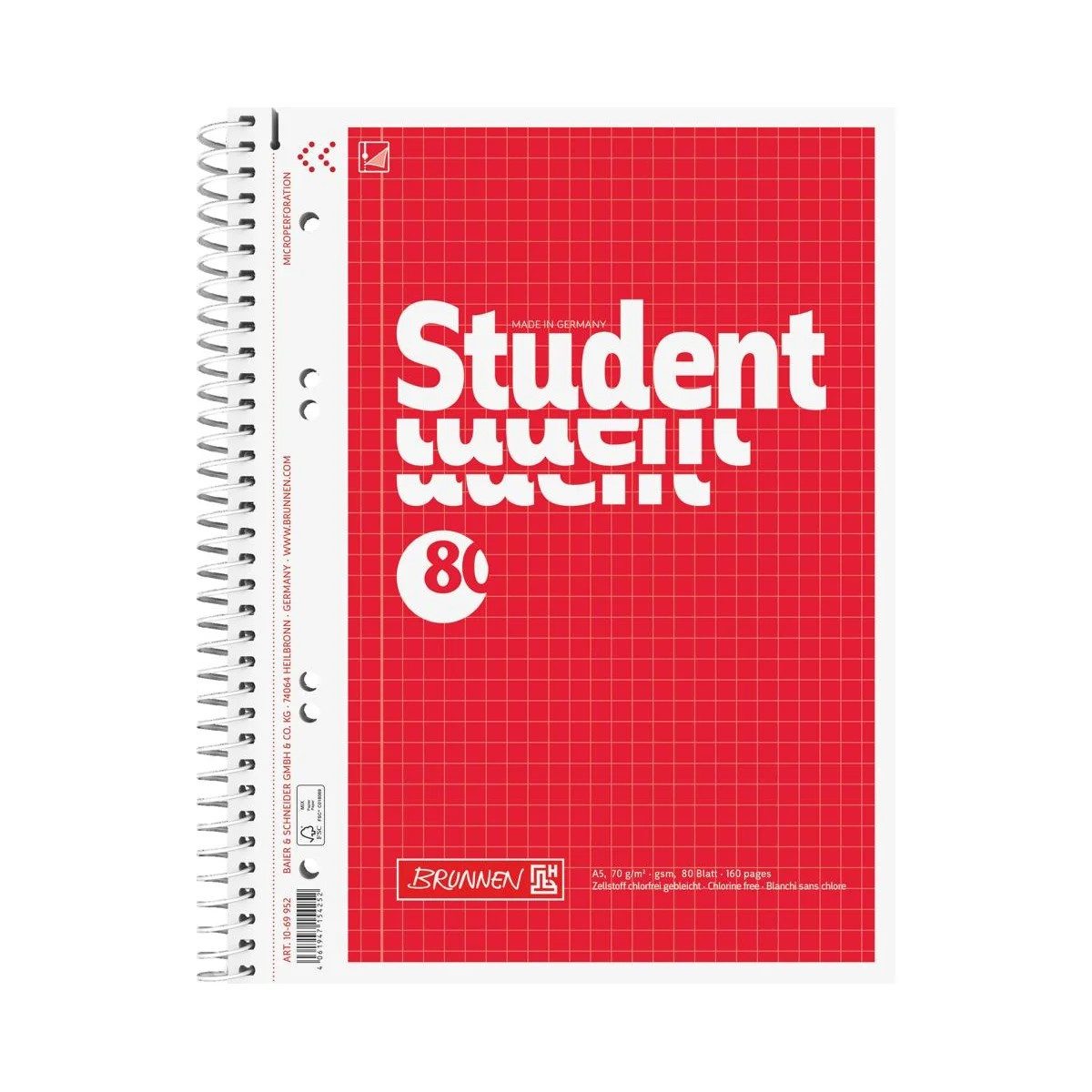 Baier & Schneider Collegeblock Kollegblock A5 kariert 80 Blatt