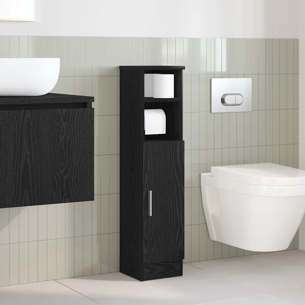 vidaXL Badezimmer-Set Badezimmerschrank mit Rollenhalter Schwarz günstig online kaufen