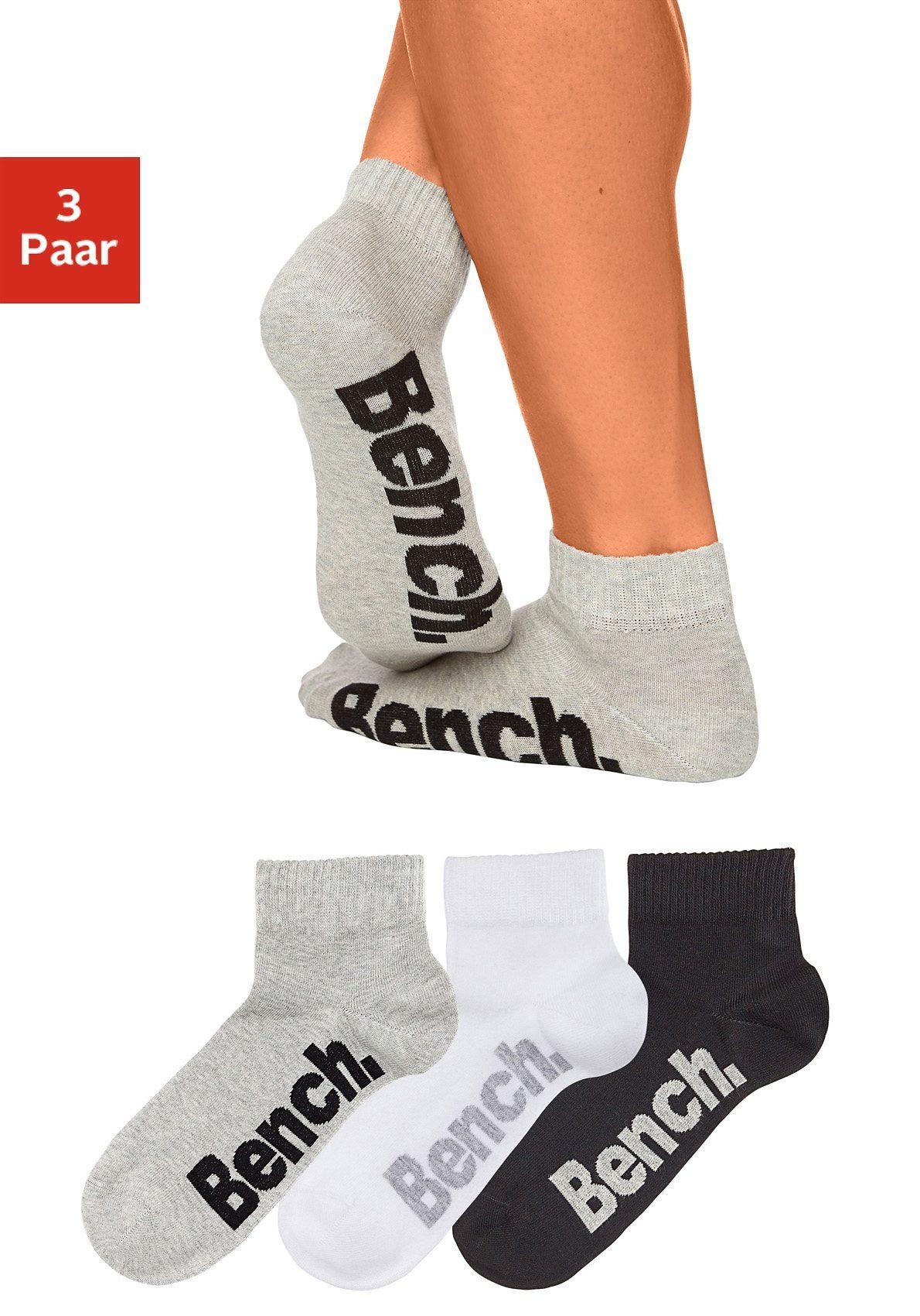 Bench. Kurzsocken (Packung, 3-Paar) mit bequemen Rippbündchen