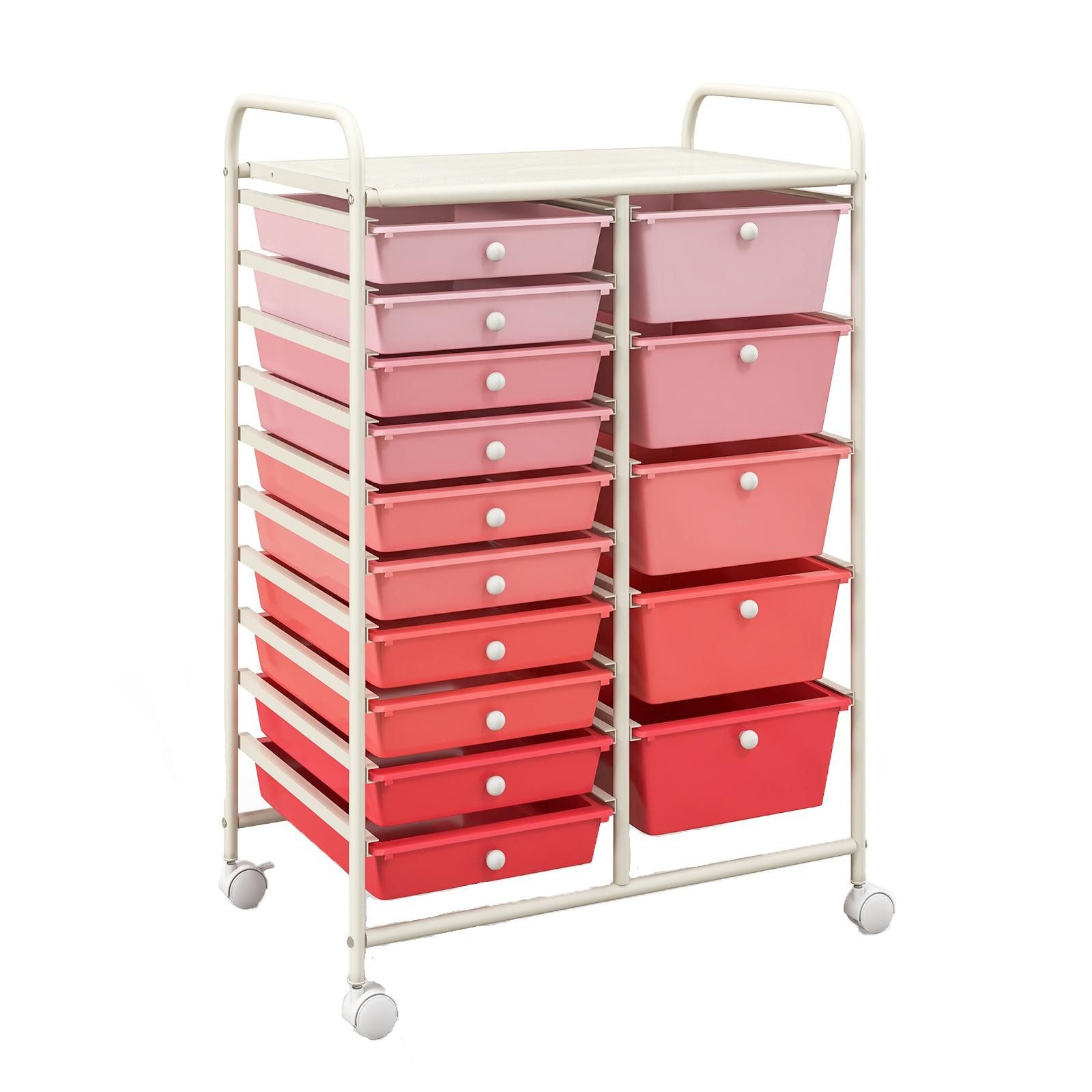 KOMFOTTEU Rollwagen mit 15 stapelbaren Schubladen, Schubladenwagen Farbewahl