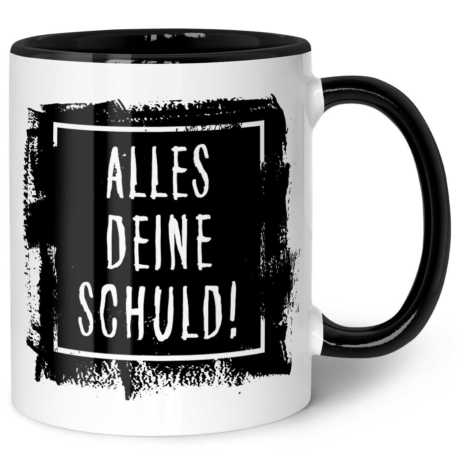 GRAVURZEILE Tasse mit Spruch Всеs Deine Schuld!, Keramik, Farbe: Schwarz & Weiß