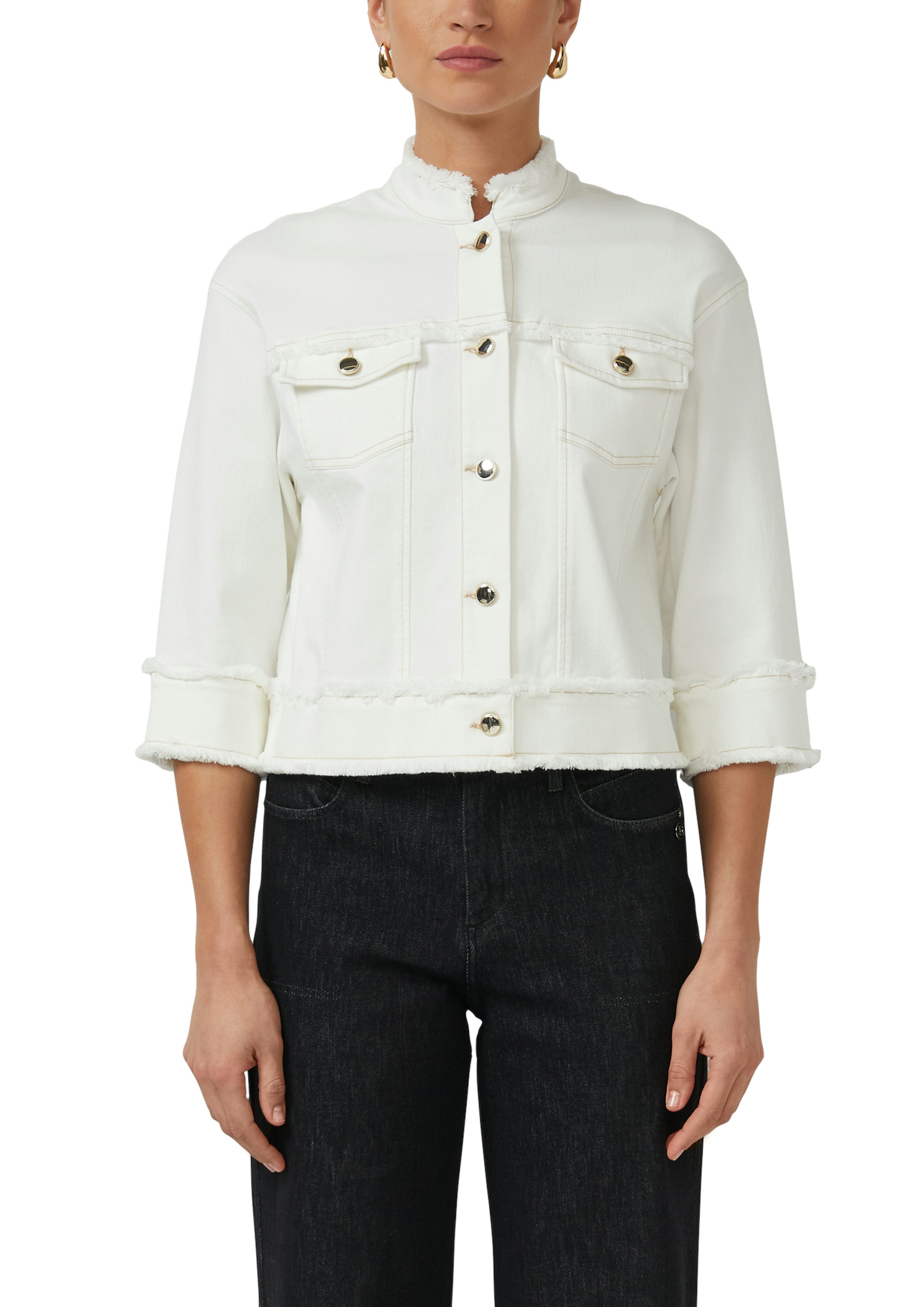 s.Oliver BLACK LABEL Kurzblazer 3/4-Arm mit Fransen und goldener Knopfleist günstig online kaufen