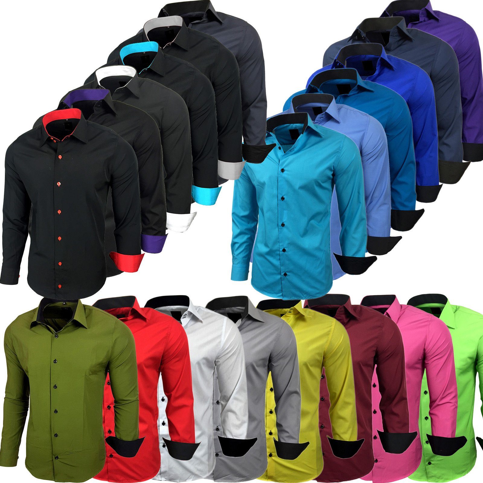 Baxboy Langarmhemd Kentkragen Businesshemd Slim Fit Hemd mit farblich abgesetzten B-444