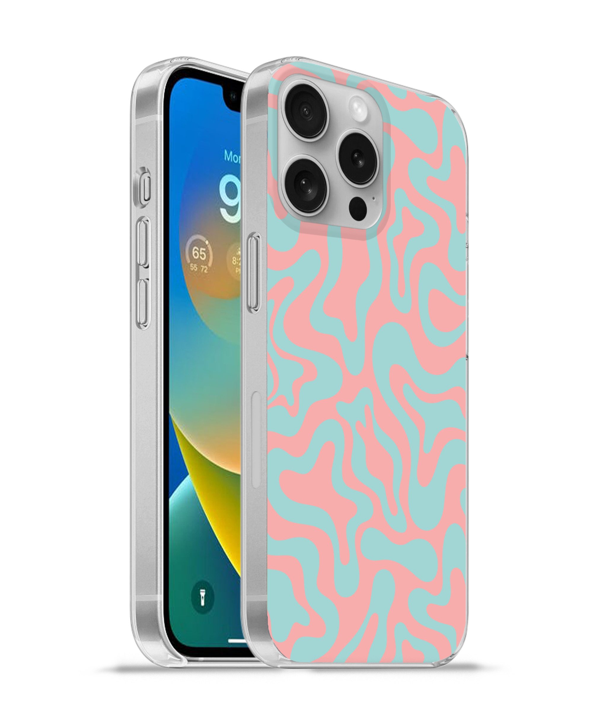MuchoWow Handyhülle für Apple iPhone 16 Pro Abstrakt - Muster - Blau - Rosa - Farbenfroh, Smartphone-Bumper, Print, Handy Schutzhülle Dünn