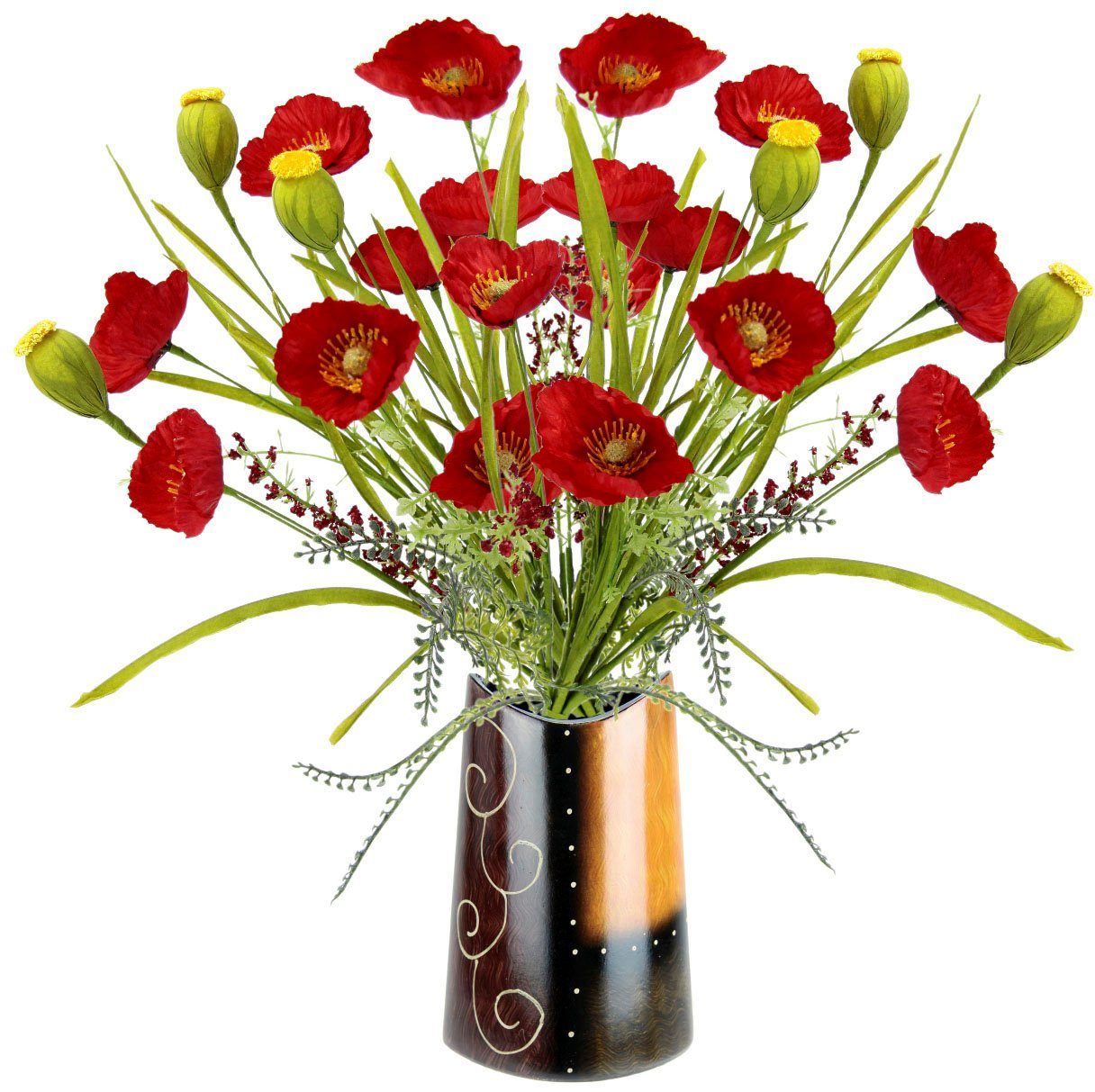 Kunstblume Mohnblumenbusch in Vase aus Keramik, günstig online kaufen