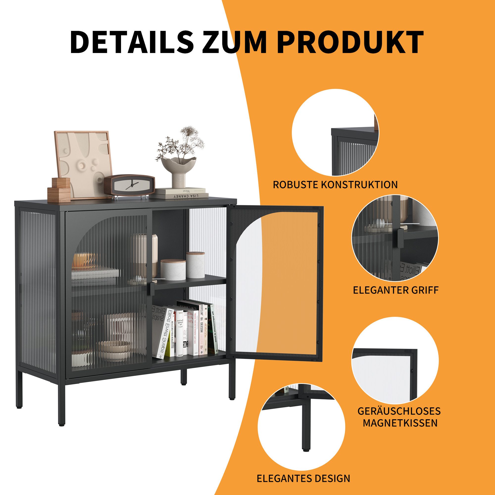 bizoemade Sideboard Buffetschrank, Küchenschrank, Standschrank Metallschrank mit 2 Türen, mit 2 Einlegeböden, 80×80×35cm