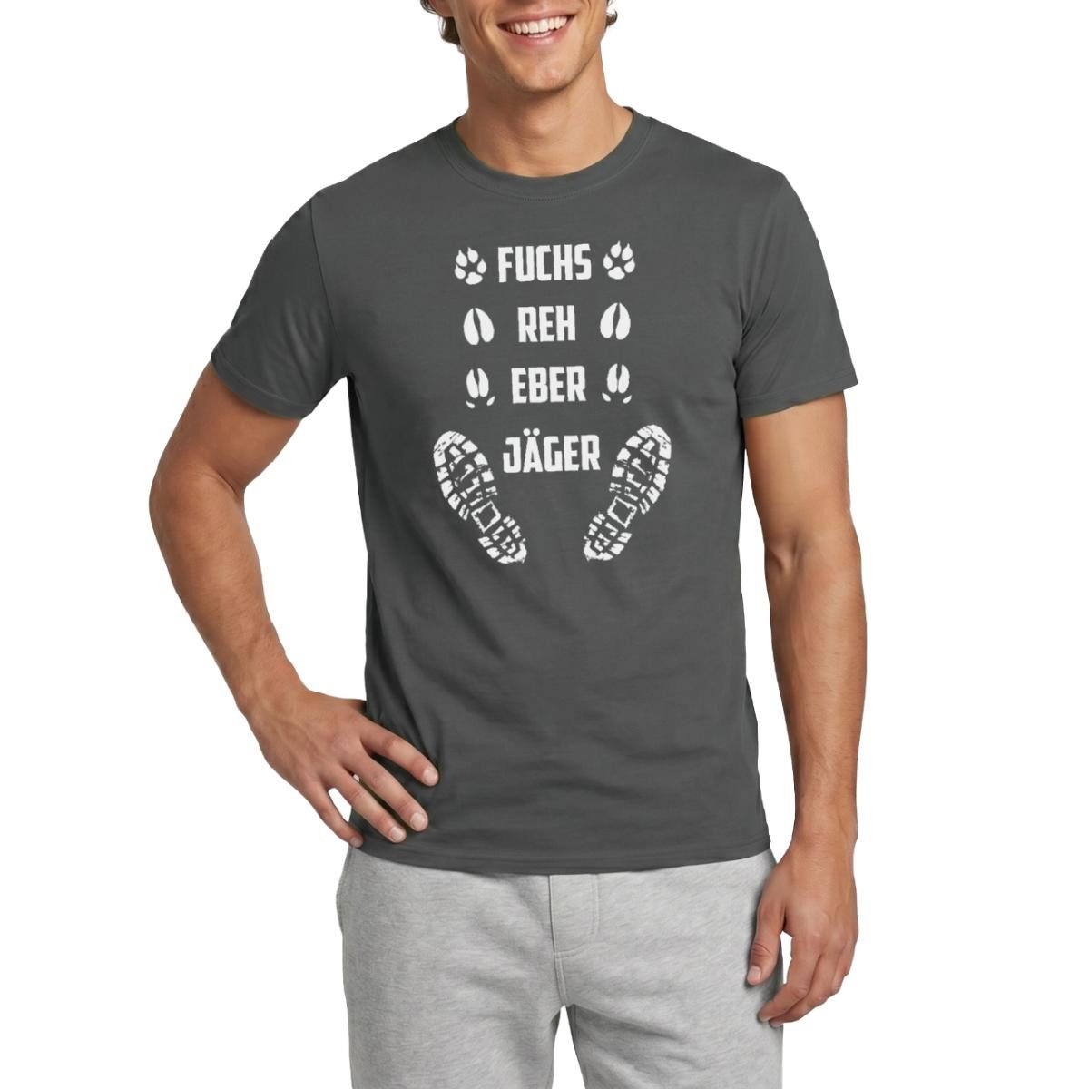 T-Shirt Fährte Wald, Fuchs, Reh, Eber Und Jäger Männer T-Shirt