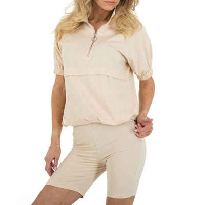 Ital-Design Freizeitanzug Damen Freizeit Hotpants, Stretch Jogging- & Freizeitanzug in Beige