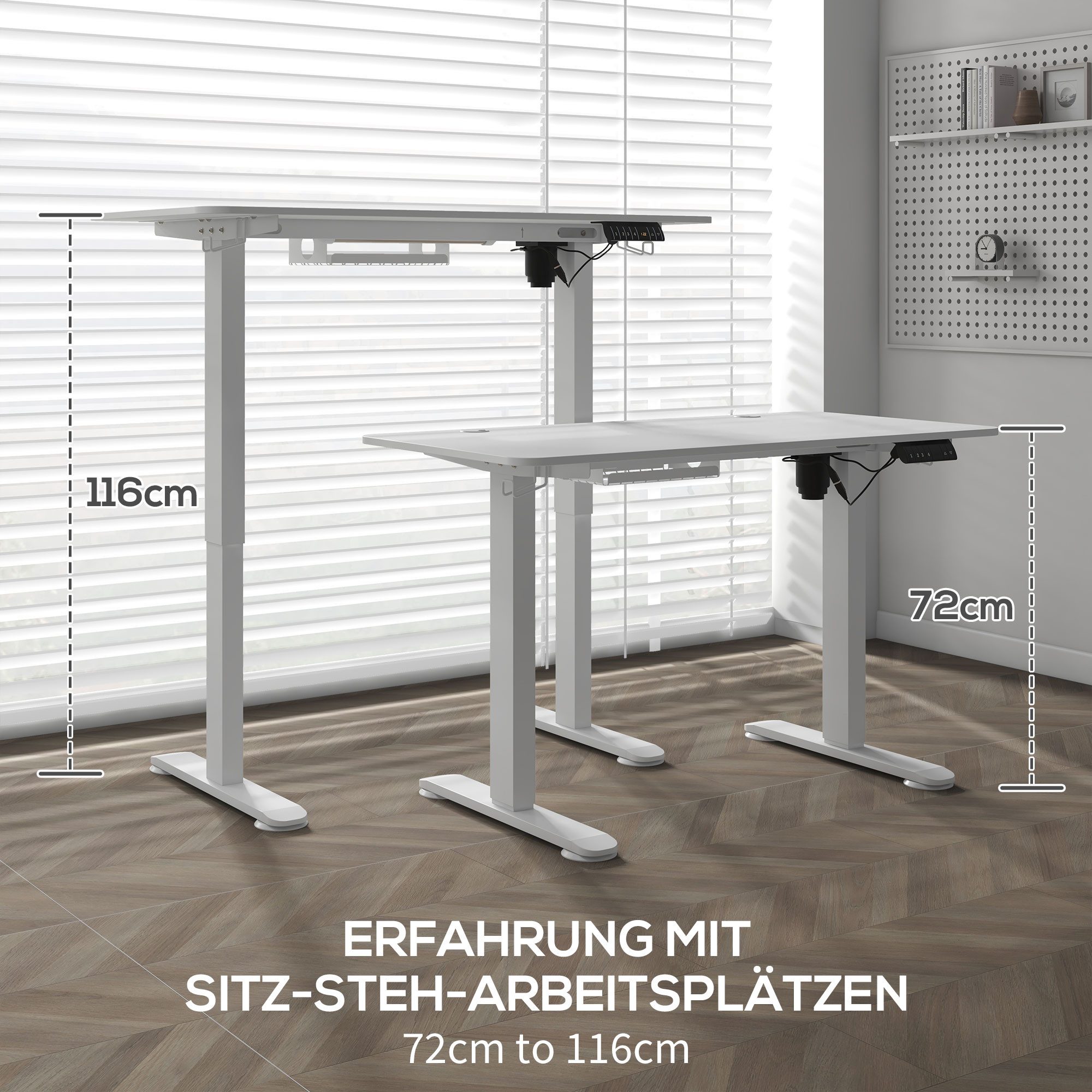 Vinsetto Schreibtisch Höhenverstellbarer Computertisch mit 4 Memory-Steuerung, 2 Haken (Tisch, 1-St., Stehschreibtisch), für Wohnzimmer, Büro, Weiß – Bild 4 von 5
