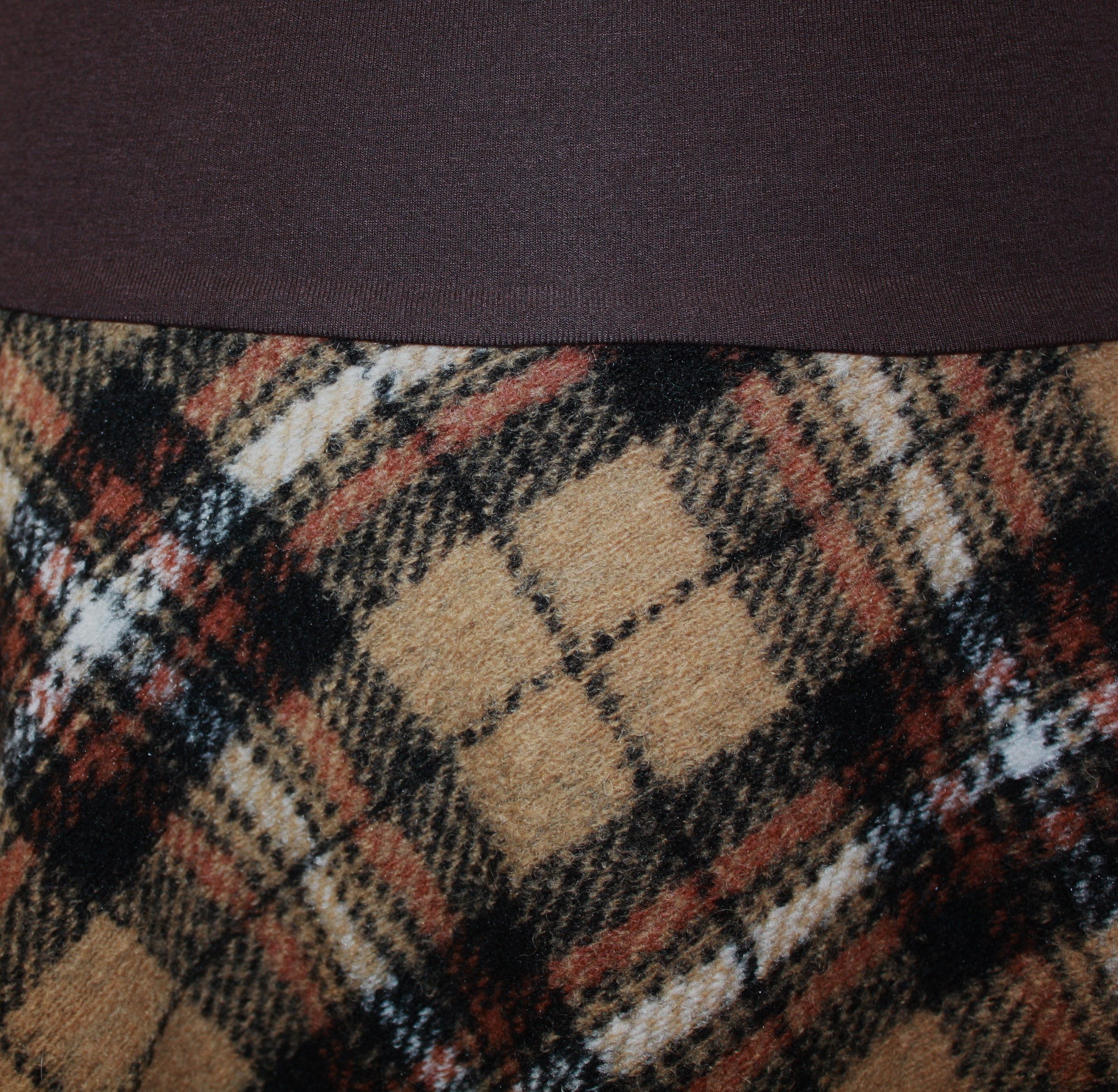 dunkle design Strickrock Wolle Kariert Braun 57cm elastischer Bund günstig online kaufen