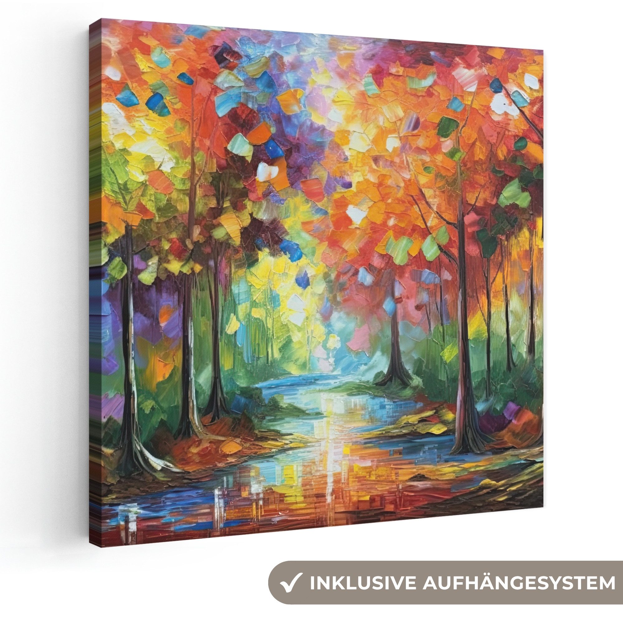 OneMillionCanvasses® Leinwandbild Landschaft - Wald - Farben - Natur, Fotodruck (1 St), Wandbild, Deko Schlafzimmer Wohnzimmer Flur 20x20 cm