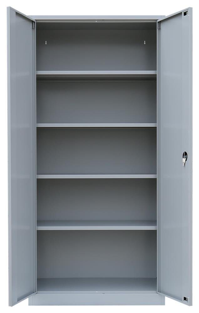 Steelboxx Mehrzweckschrank Aktenschrank Metallschrank abschließbar Büroschrank 195x92,5x42,2cm (1-St) Komplett montiert, keine Montage notwendig Korpus: RAL 7035 Lichtgrau/ Türen: RAL 5010 Enzianblau | Lichtgrau