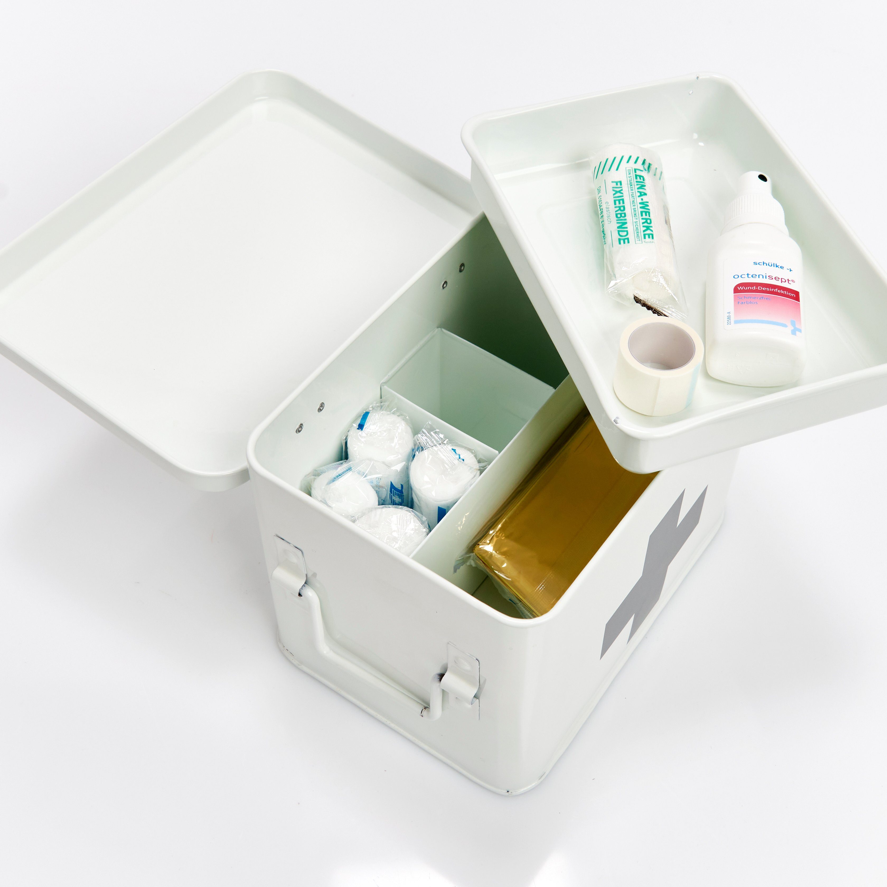 Zeller Present Medizinschrank Medizinbox Weiß Verbandskasten, verfügt über  entnehmbaren Metalleinsatz und 4 Fächereinteilung | Stahlschränke