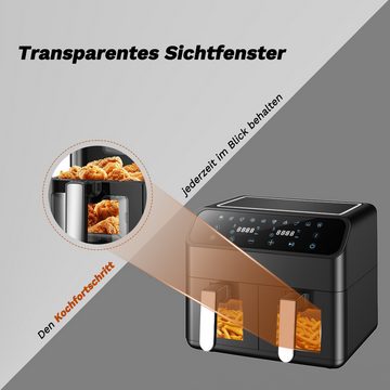 Sinaopus Heißluftfritteuse 9L XXL Air fryer, 2 Körben, 2200,00 W, Sichtbares Sichtfenster, LED Display