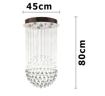 Lewima Kronleuchter Balear, Tröpfchen Glas Kristall Deckenleuchte Lüster Ø45x80cm, Deckenlampe LED wechselbar Lichtfarbe und Stärke beliebig, Lichtfarbe beliebig Kaltweiß / Warmweiß für 6x GU10, Pendellampe Pendelleuchte für Wohnzimmer Esszimmer Galerie Treppenhaus