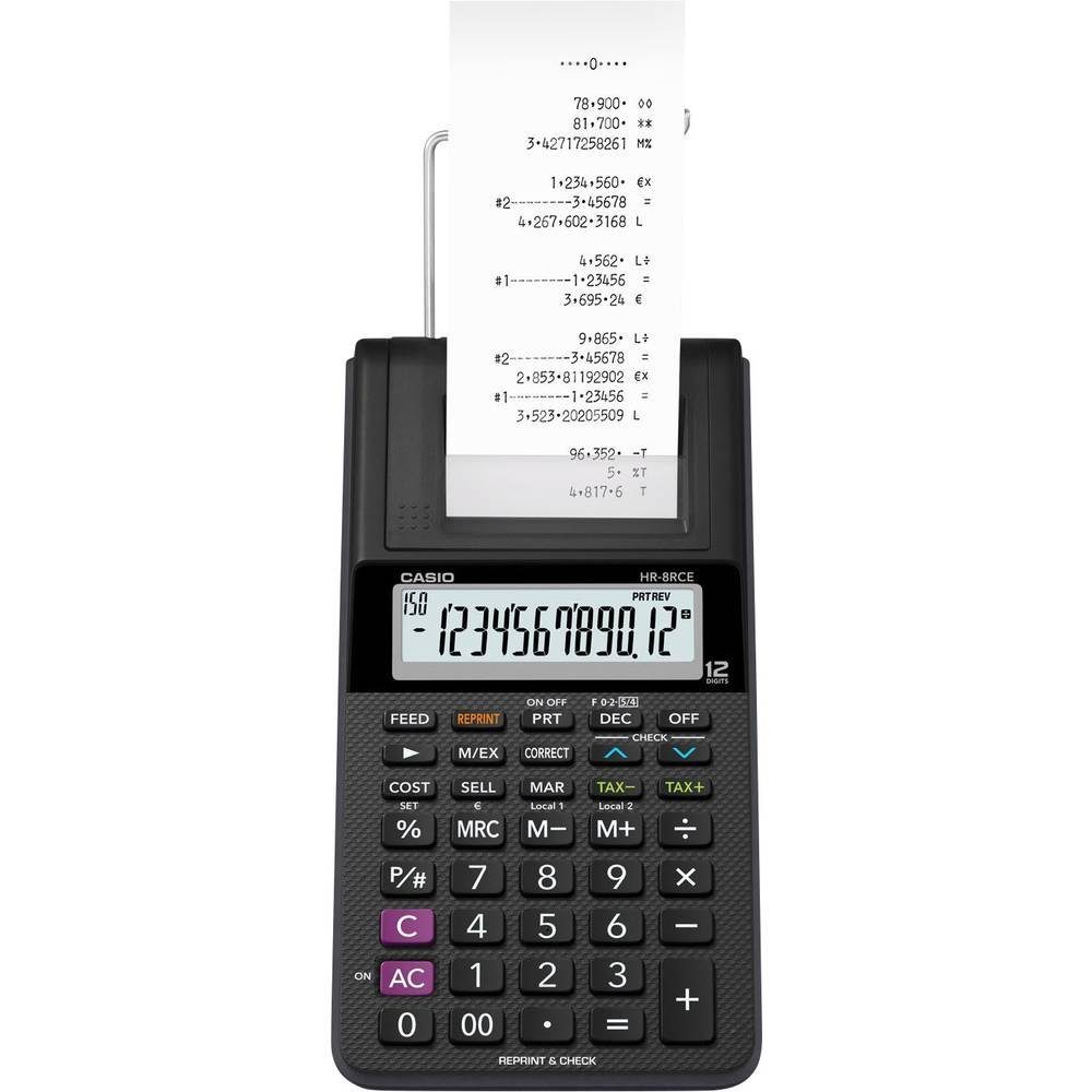 CASIO Taschenrechner Druckender Tischrechner HR-8RCE-BK, Angewinkeltes Display
