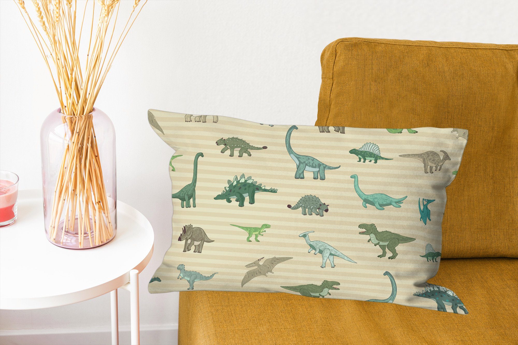 MuchoWow Dekokissen Dinosaurier - Wohzimmer - Braun Grün Kinder, - - Dekoration, Zierkissen, mit Schlafzimmer Jungen Dekokissen Füllung, Mädchen 