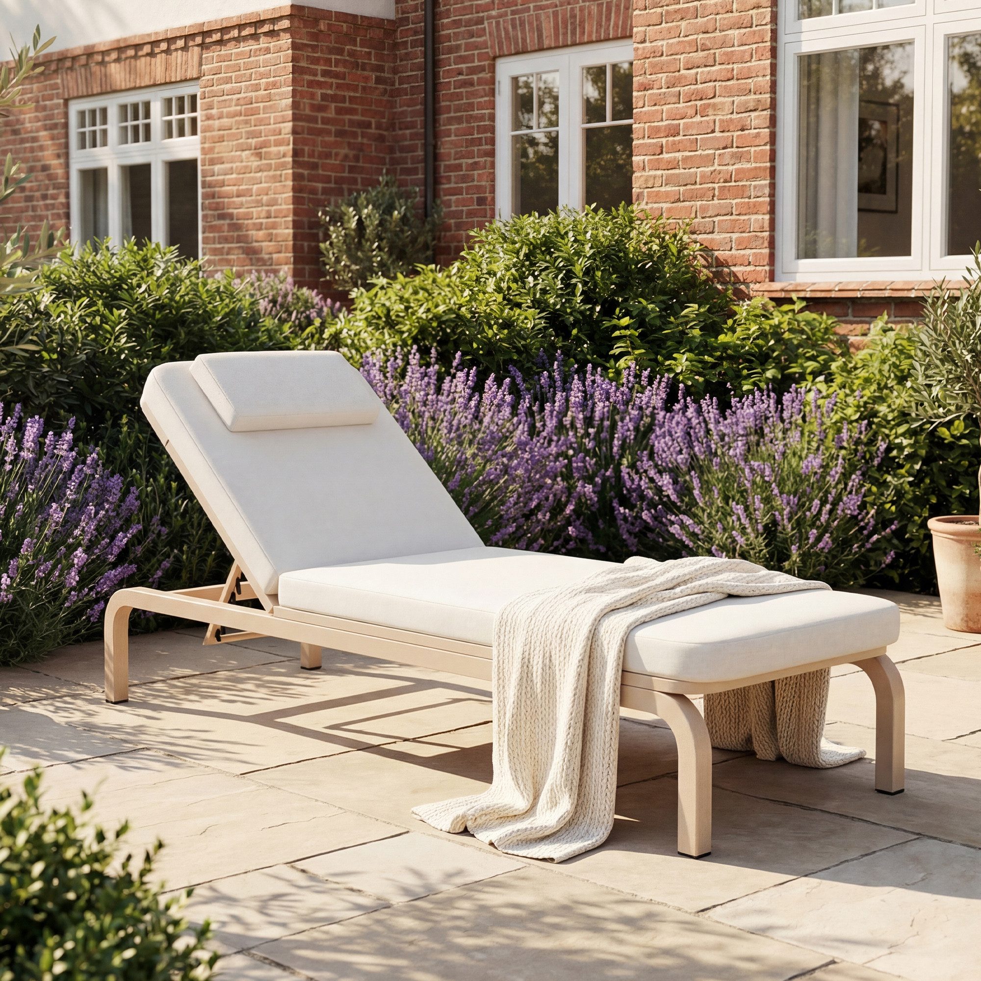 Odikalo Gartenliege Gartenmöbel Gartenstühle Sonnenliege mit Kopfstütze, Outdoor-Liegebett verstellbare Rückenlehne (5-stufig)Mit Ausziehtisch Beige