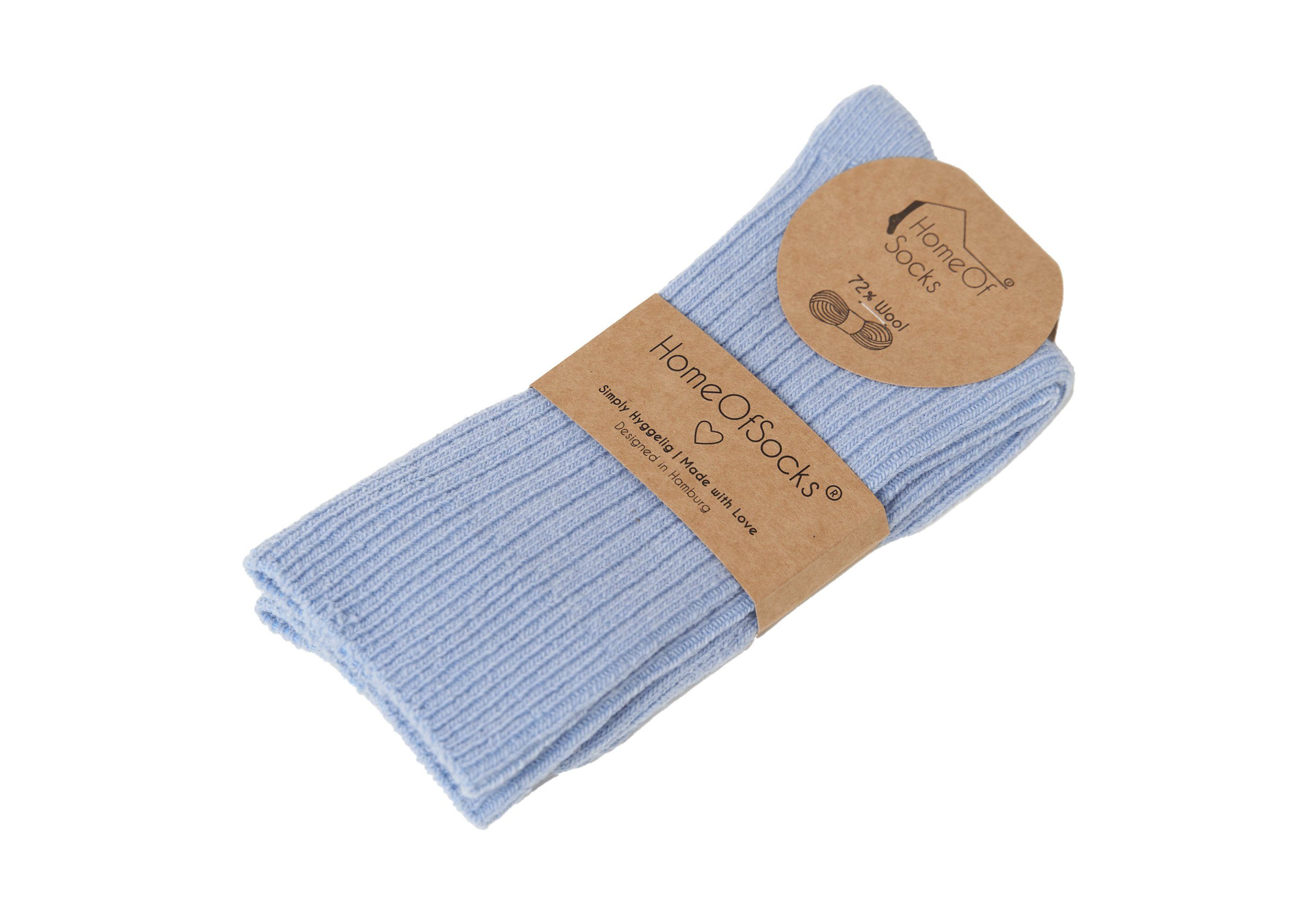 mit Bunte HomeOfSocks Wollanteil Dünne Wollsocken Wollsocken 72% Druckarm Uni Socken Hochwertige Hellblau Dünn Bunt