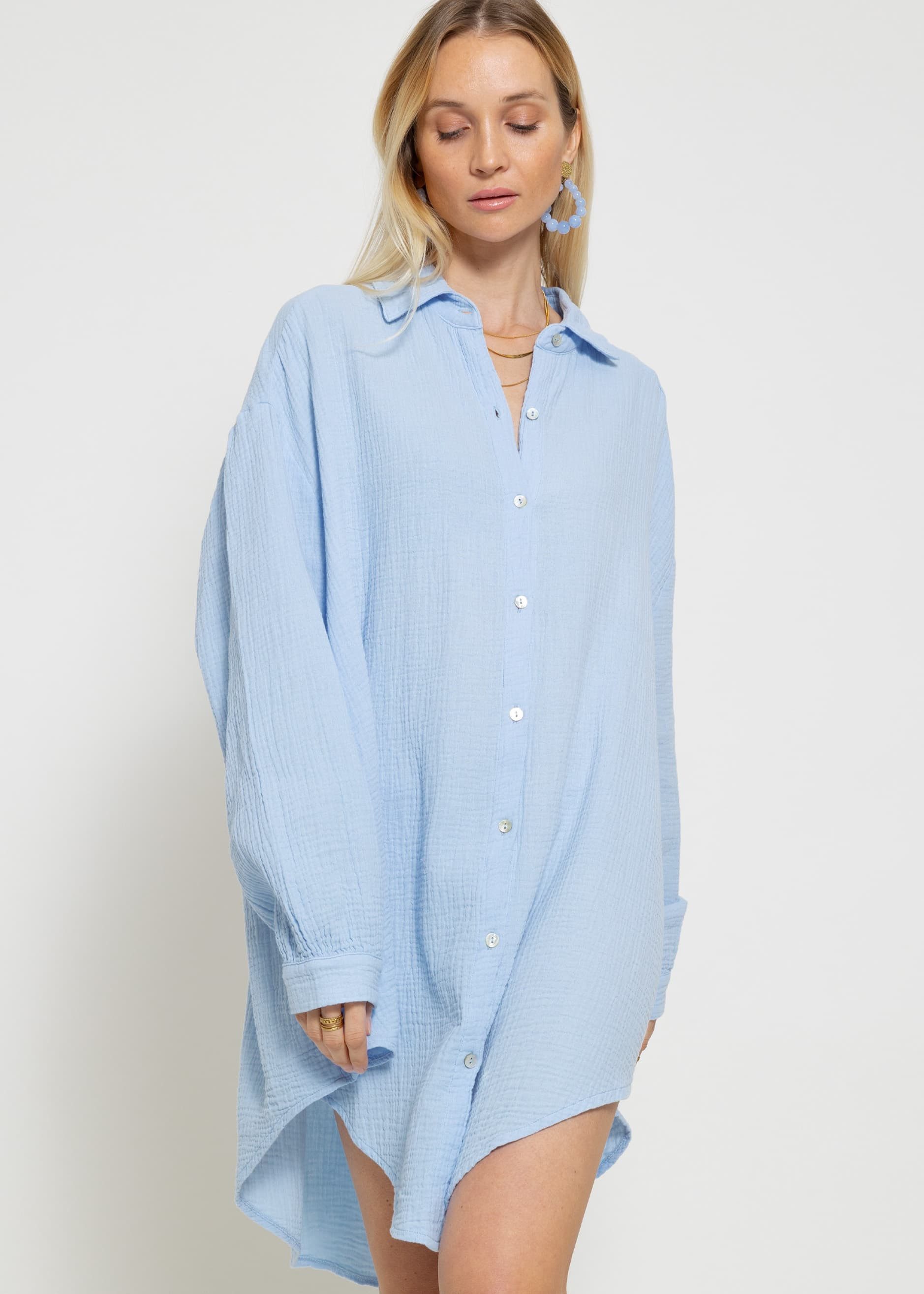 SASSYCLASSY Longbluse Oversize Musselin Bluse Damen günstig online kaufen