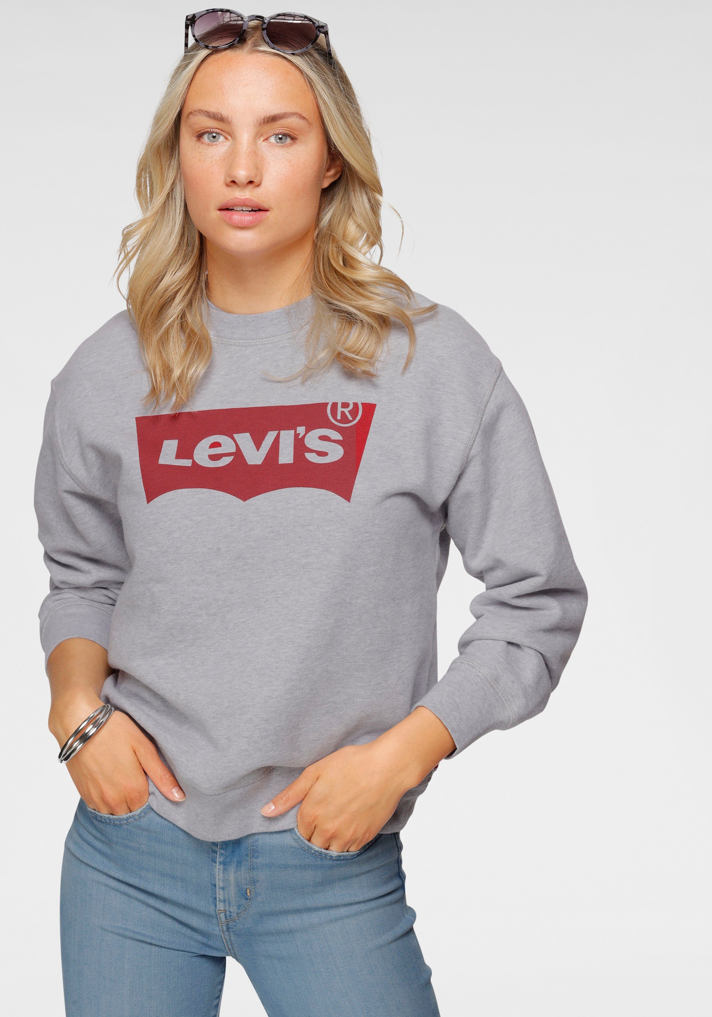 Levi's® Sweatshirt Graphic Standard Crew mit Logo-Print in Batwing-Optik grau-meliert