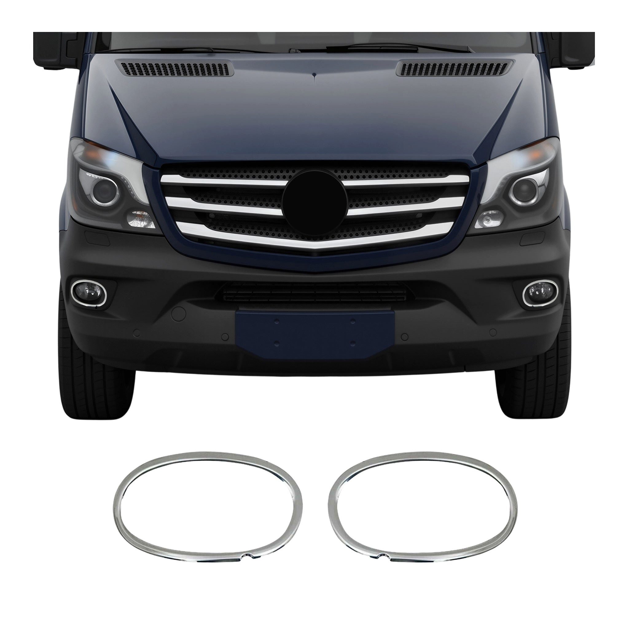 OMAC Zierleisten-Aufkleber Nebelscheinwerfer Rahmen für Mercedes Sprinter W906 2013-2018 Chrom 2x, (2tlg), Langlebig,Einfache Reinigung,Einfache Installation,Rostbeständig