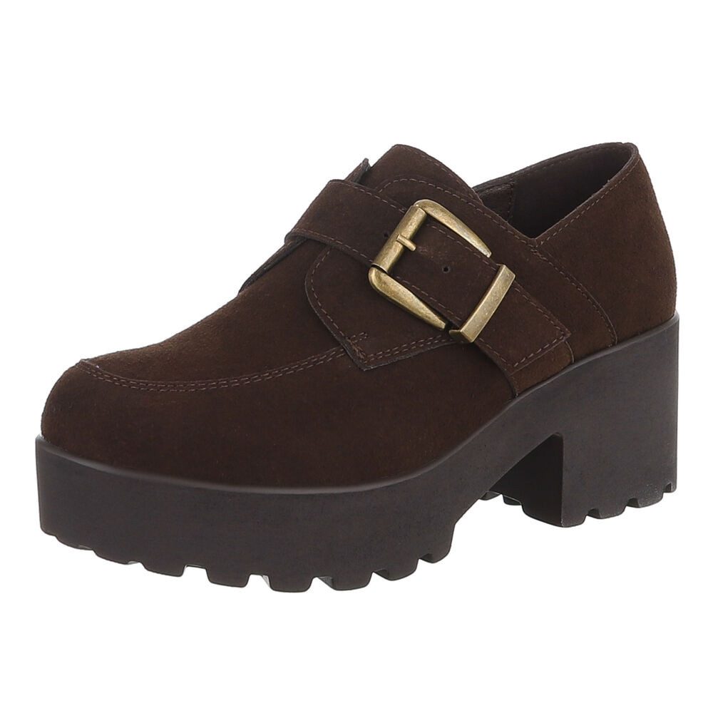 Ital-Design Damen Plateau Halbschuh mit Schnalle und Blockabsatz Slipper (92269357) Blockabsatz Mokassins in Braun