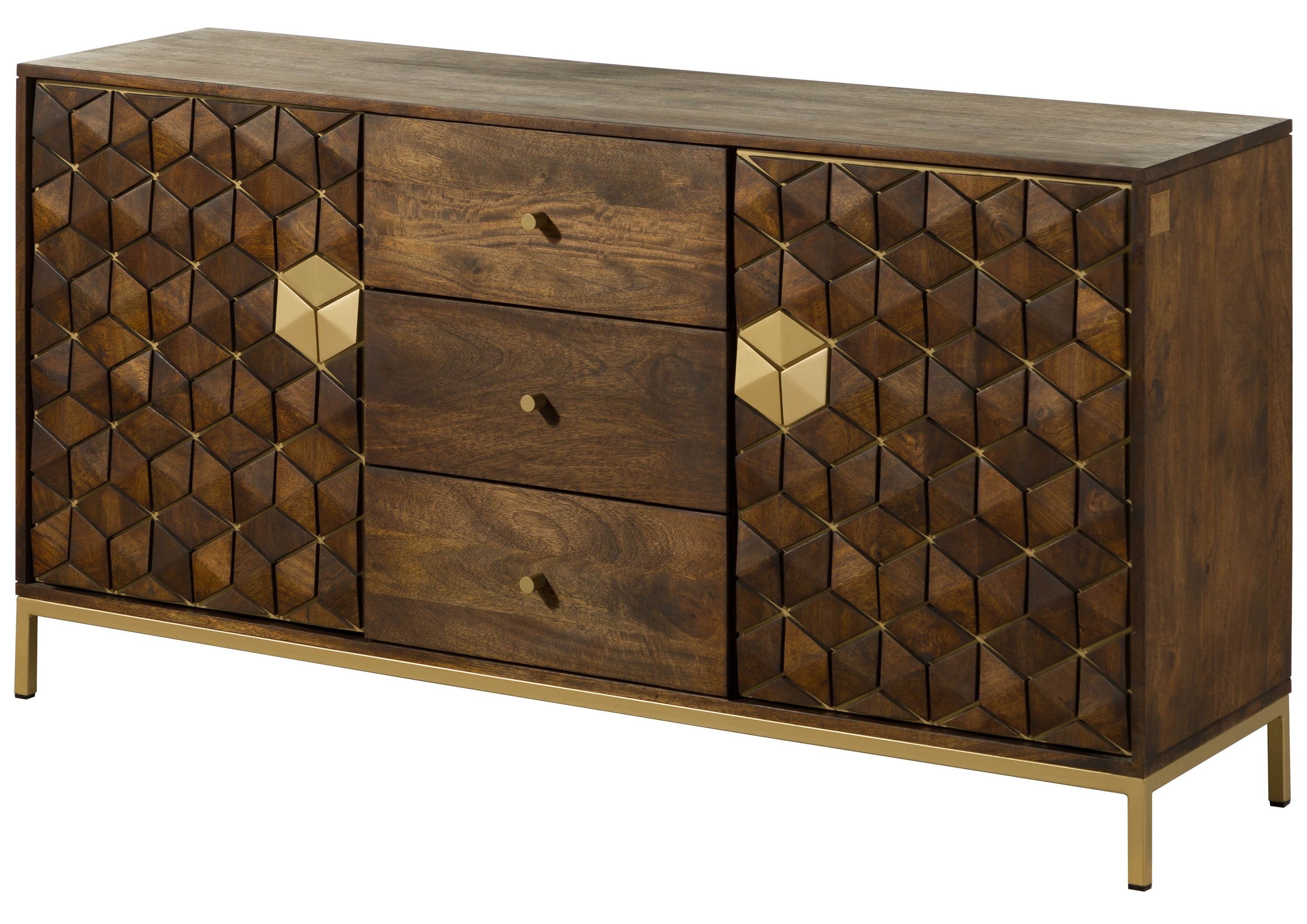 Massivmoebel24 Sideboard DIAMOND (Massivholz), Mango 146x40x77 braun geölt DIAMOND #222