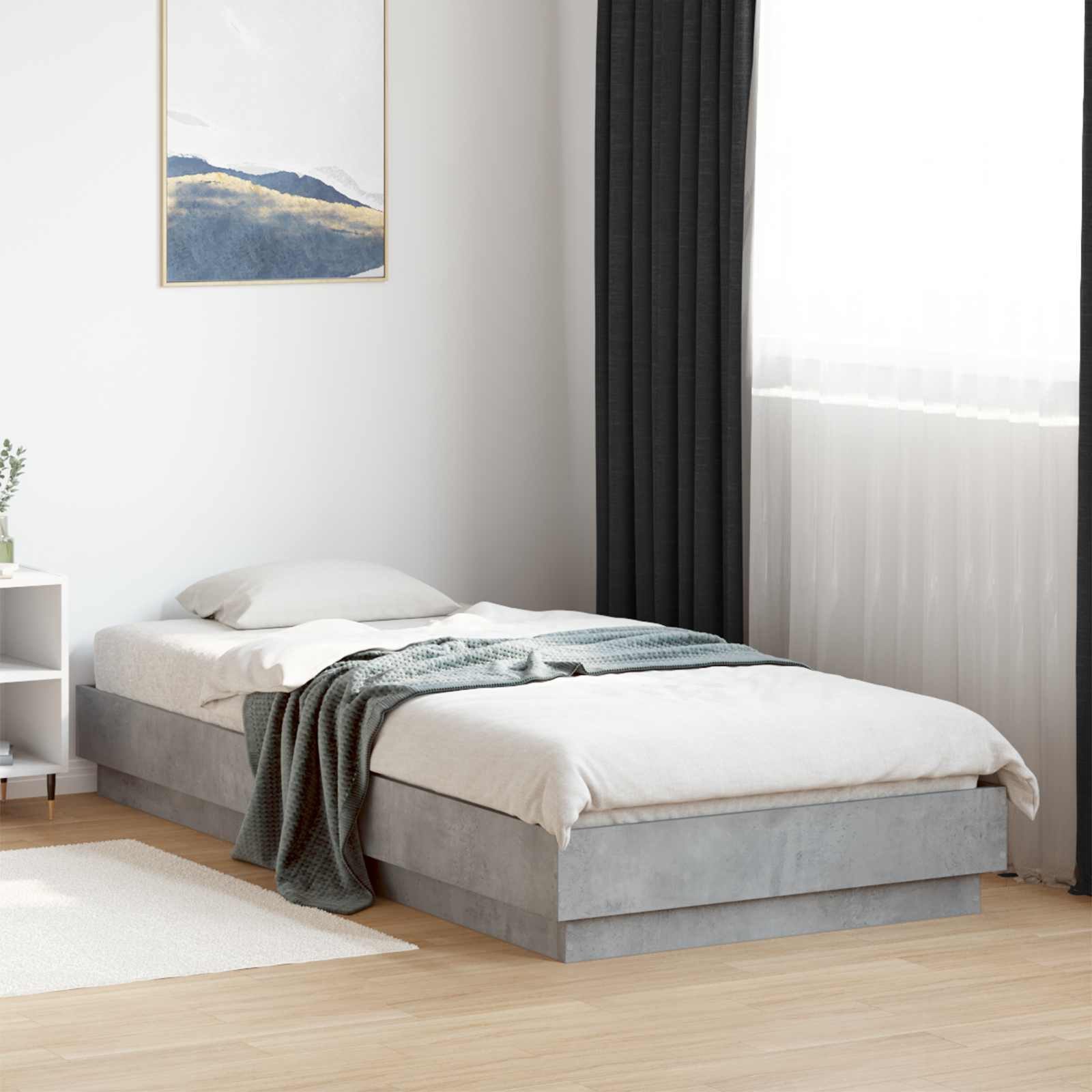 furnicato Bettgestell 203 x 83 x 23 cm Betongrau Holzwerkstoff Bettgestell (1-tlg), Stabiles Einzelbett mit festem Lattenrost für dein Schlafzimmer