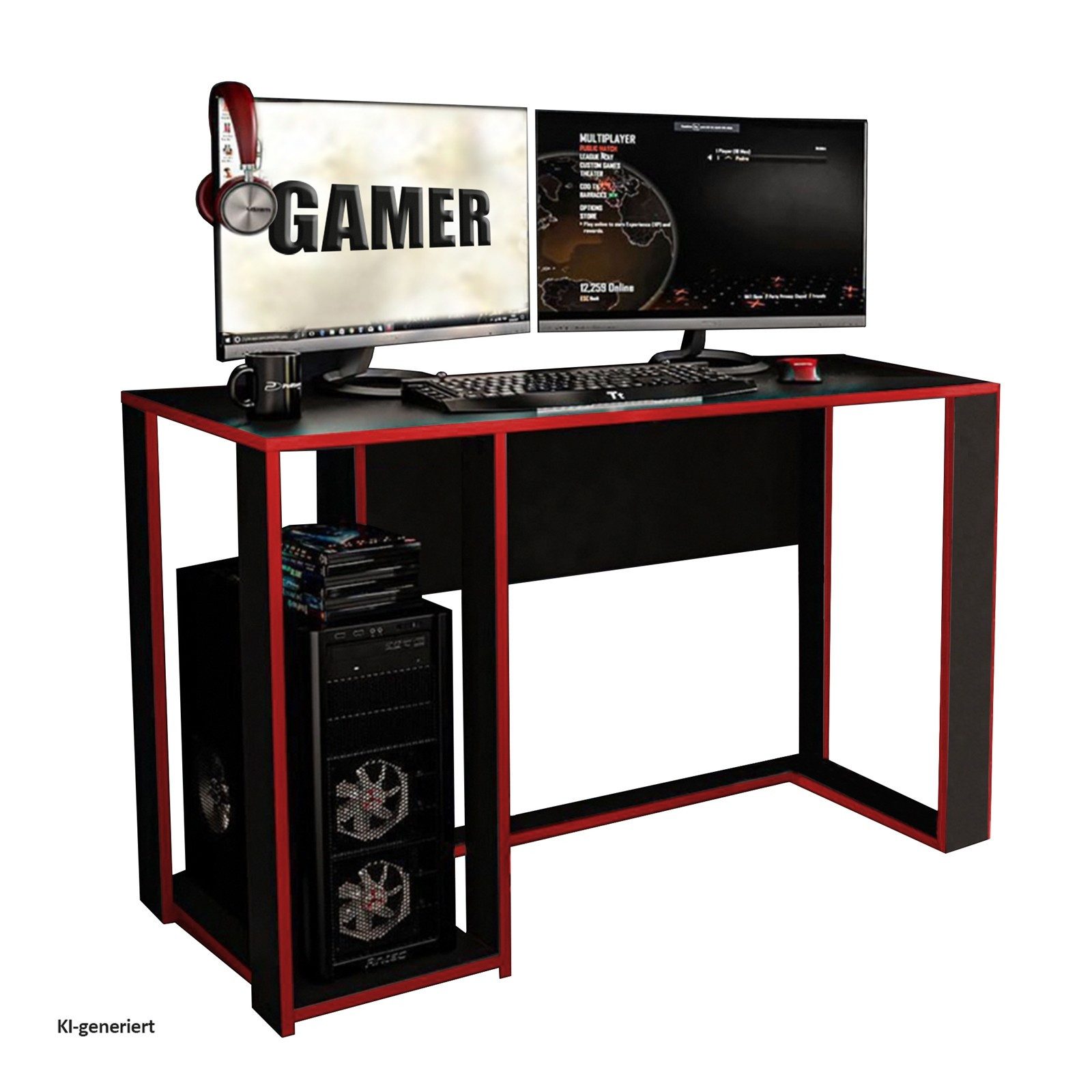 HTI-Living Gamingtisch Gaming Schreibtisch Schwarz/Rot (Stück, 1-St., 1 Schreibtisch ohne Dekoration), Computertisch Büromöbel
