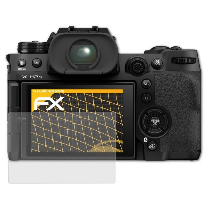 atFoliX Schutzfolie für Fujifilm X-H2s (3 Folien) Entspiegelnd und stoßdämpfend