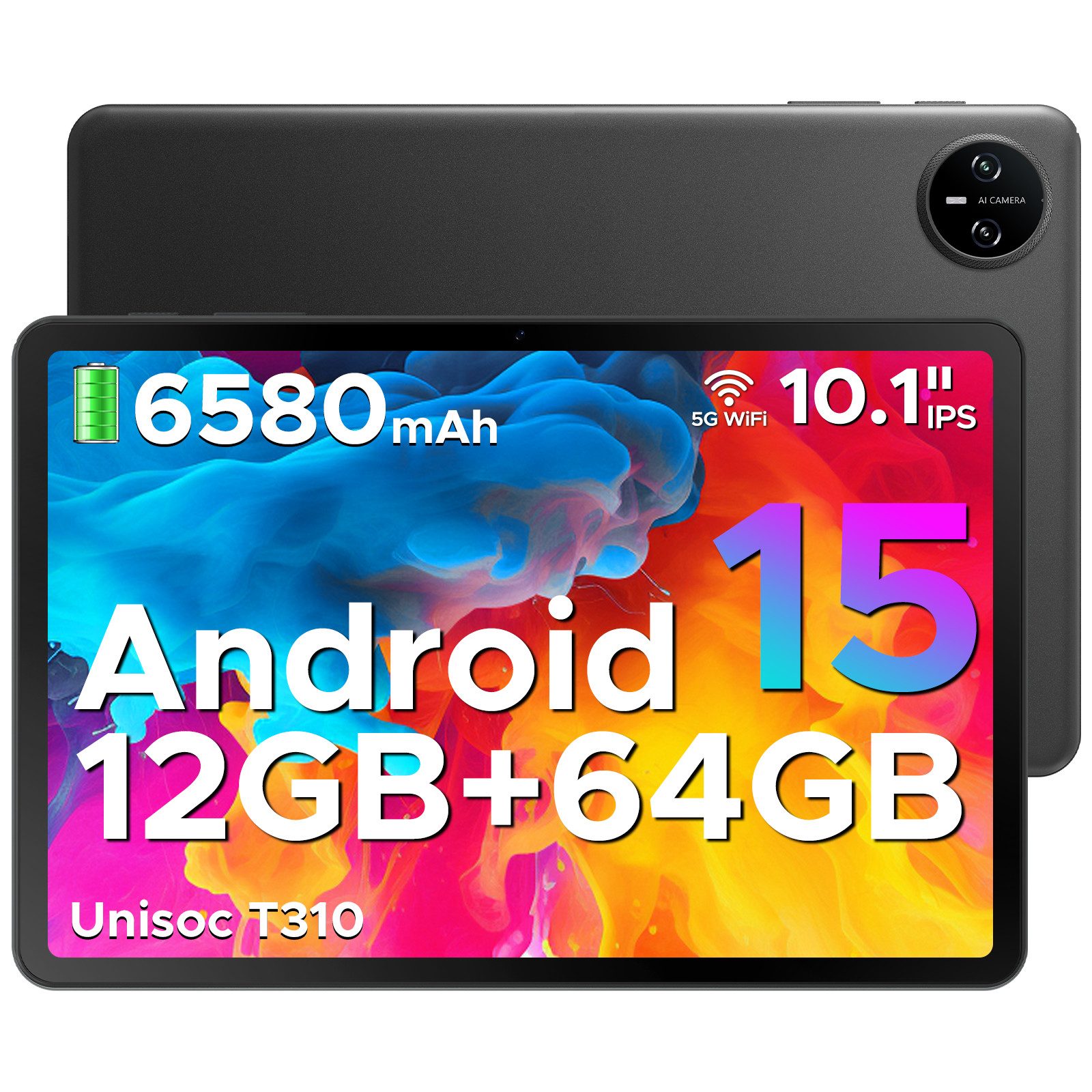 DOOGEE TAB A9 Tablet 10 Zoll, Android Tablet, 64GB ROM (TF 2TB), 5G WiFi Tablet (10.1", 64 GB, Android 15, Wifi, Android 15, 12(3+9)GB RAM, 8MP Kamera, GMS, Bluetooth 5.0, Face ID)
