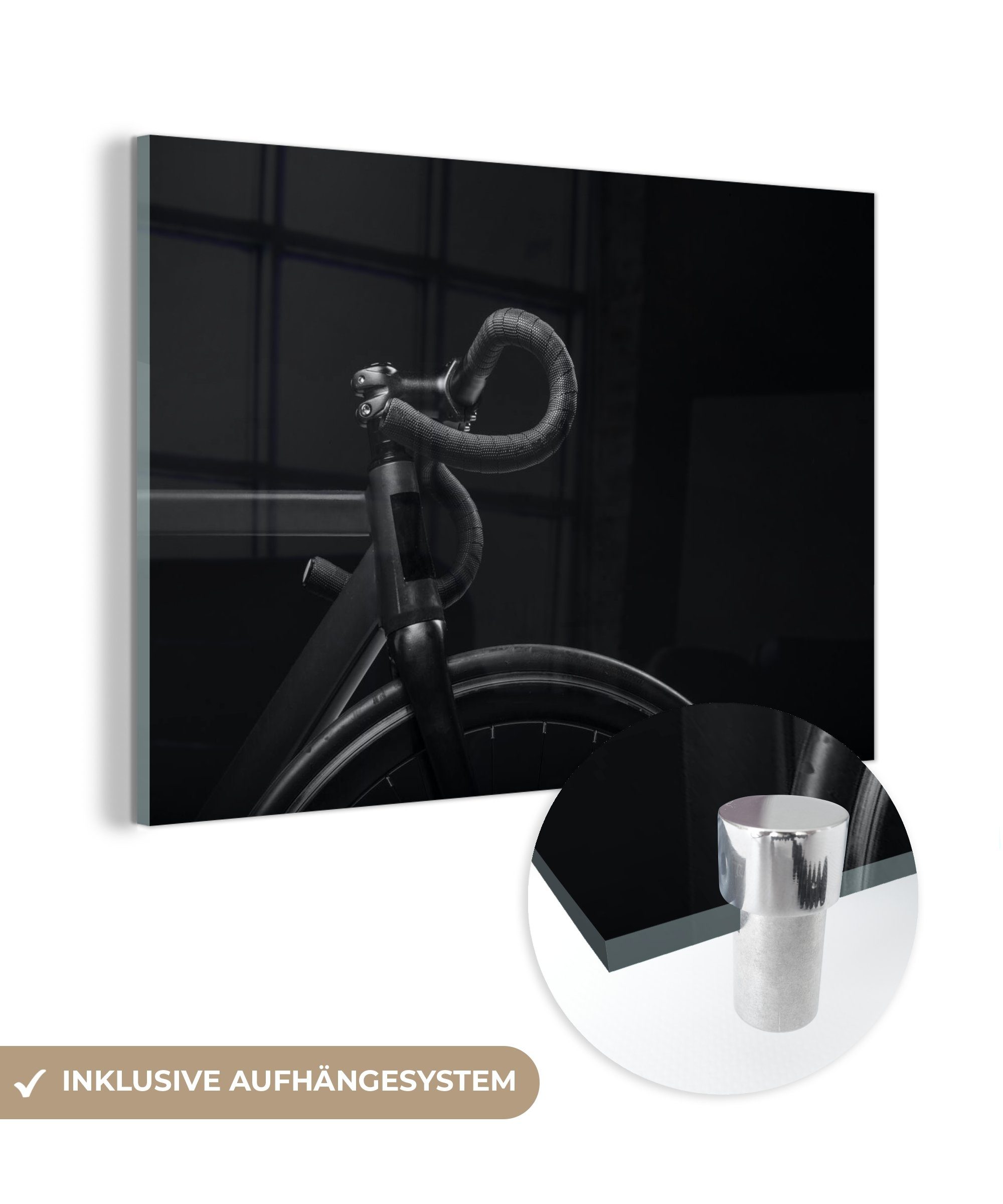 Acrylglasbild Fahrrad - Lenker - Schwarz - Weiß