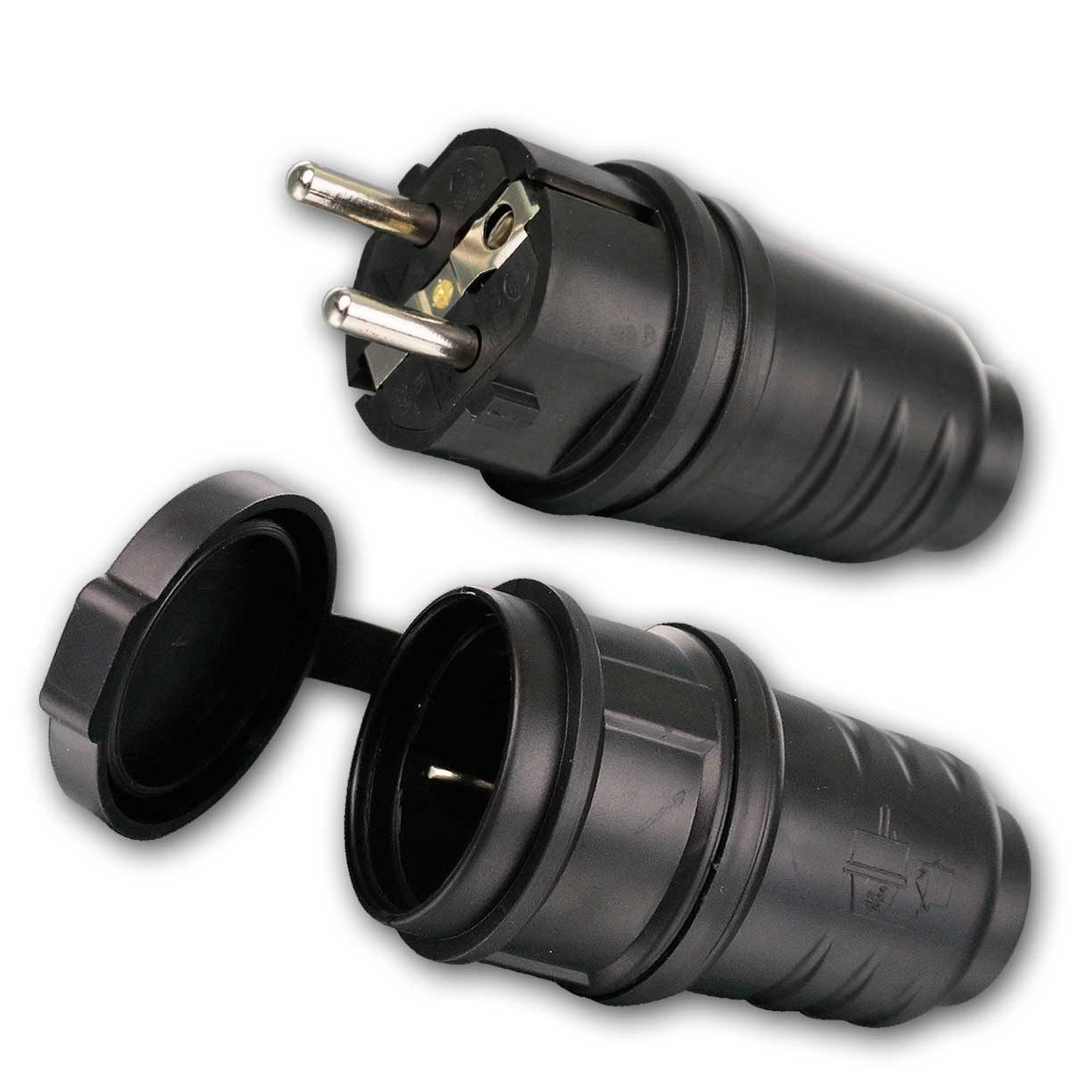 world-trading-net Schuko-Stecker Set Gummistecker & Kupplung f. Außen 250V/16A IP44
