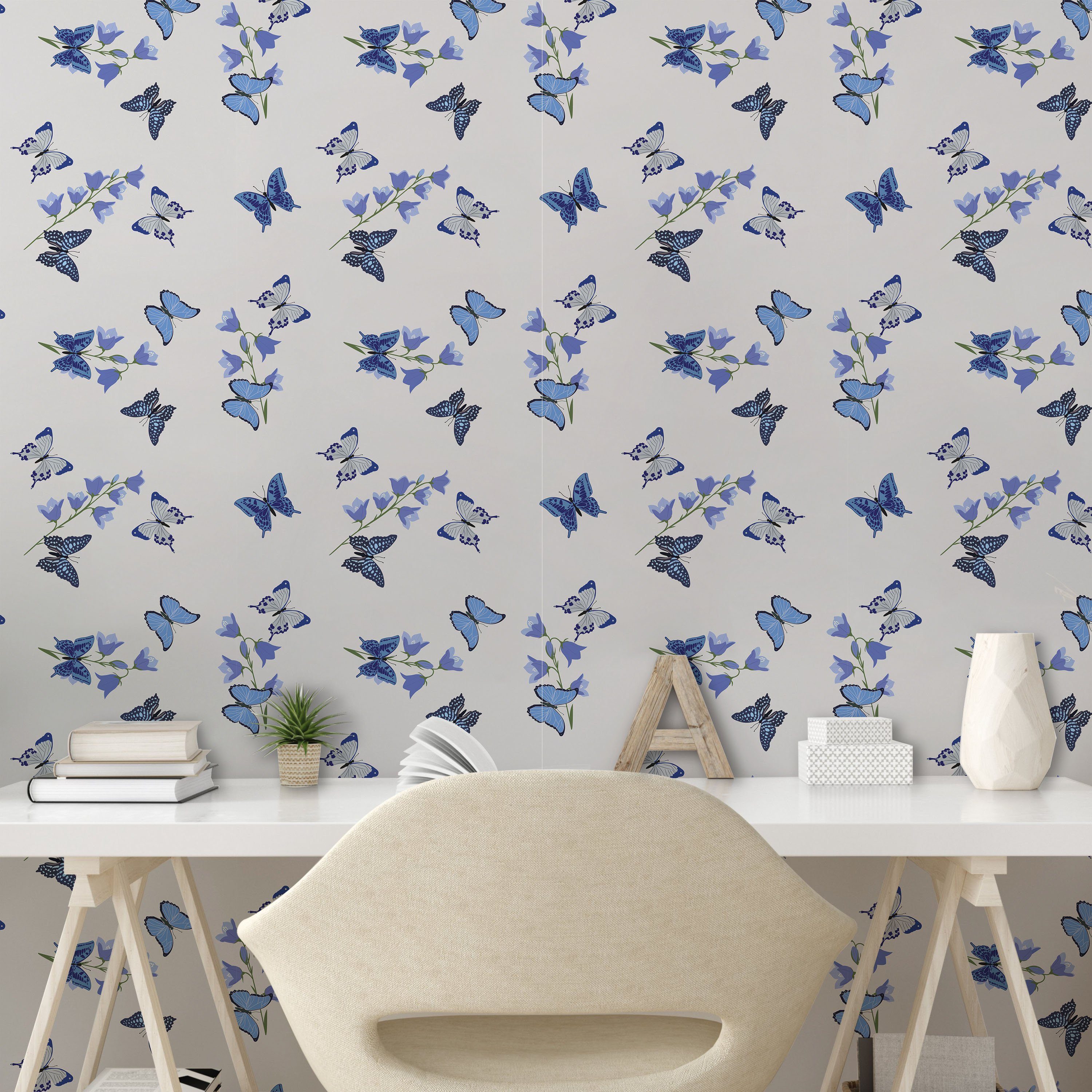 Abakuhaus Vinyltapete selbstklebendes Wohnzimmer Schmetterling Moths Bluebell Blumen Küchenakzent
