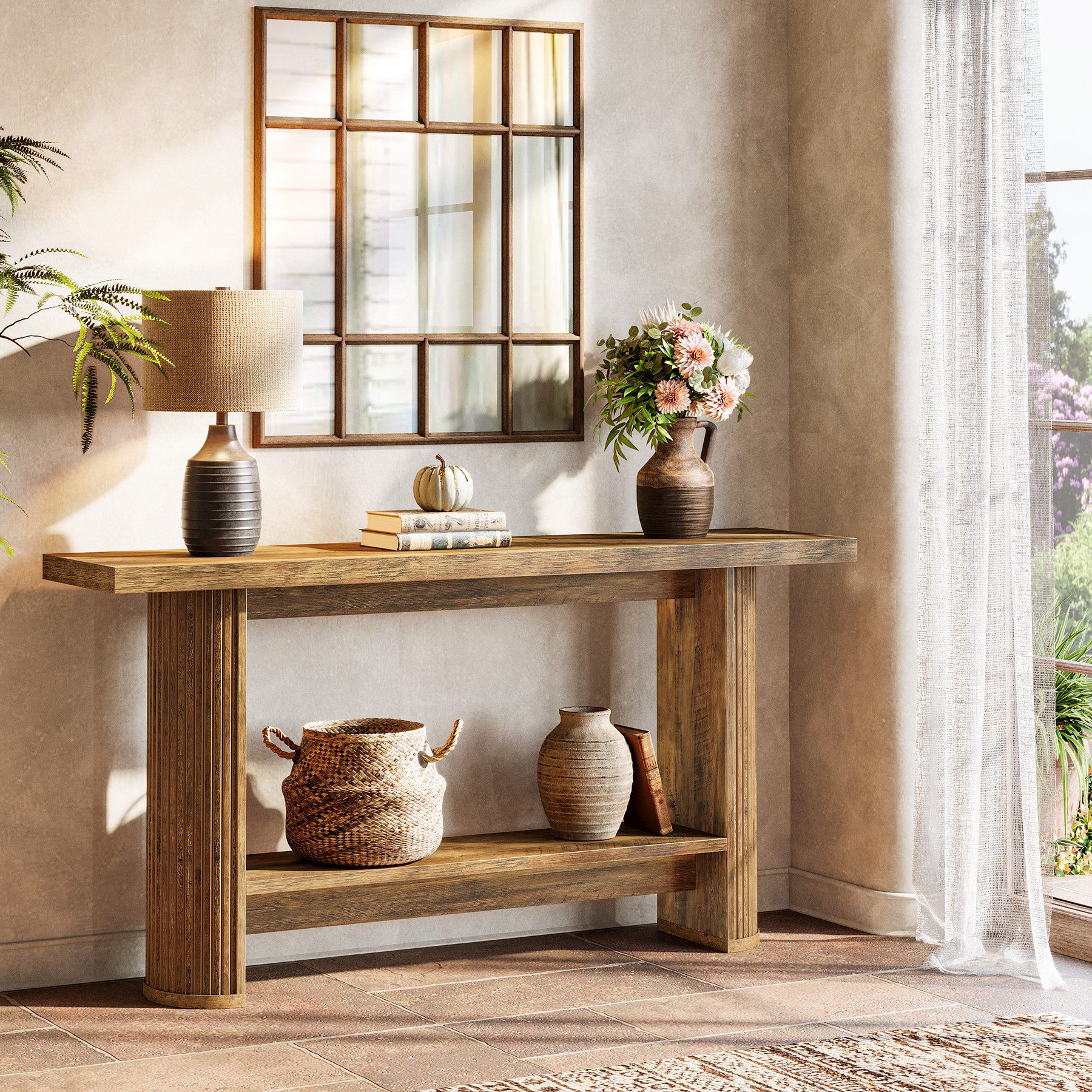 Tribesigns Konsolentisch 140 cm Moderner Konsolentisch, Schmaler Flurtisch mit Ablage