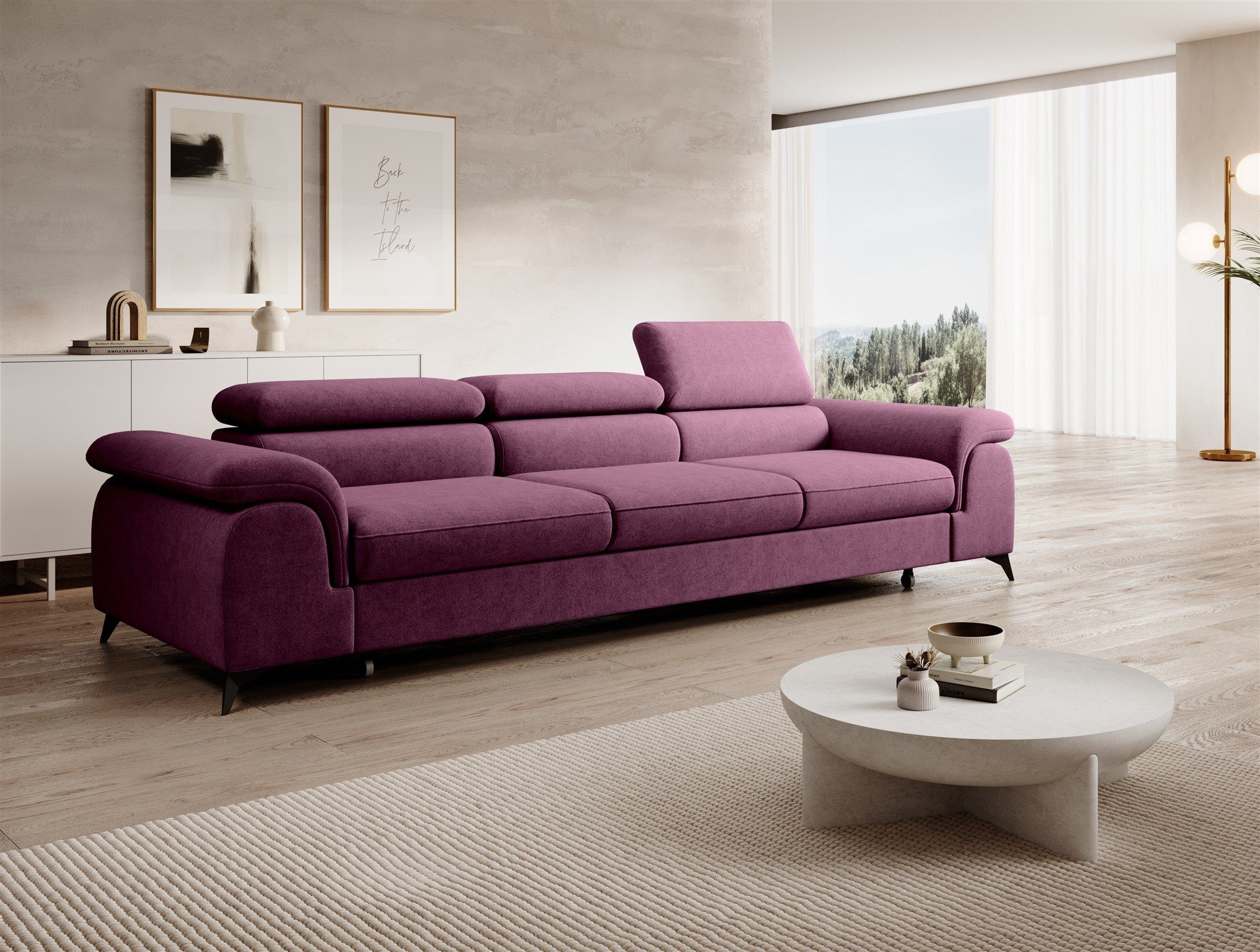 Fun Möbel Big-Sofa Couchgarnitur BASTIEN Megasofa mit Schlaffunktion Stoff Whisper, Kopfstützen verstellbar, Rundumbezug Grapewine