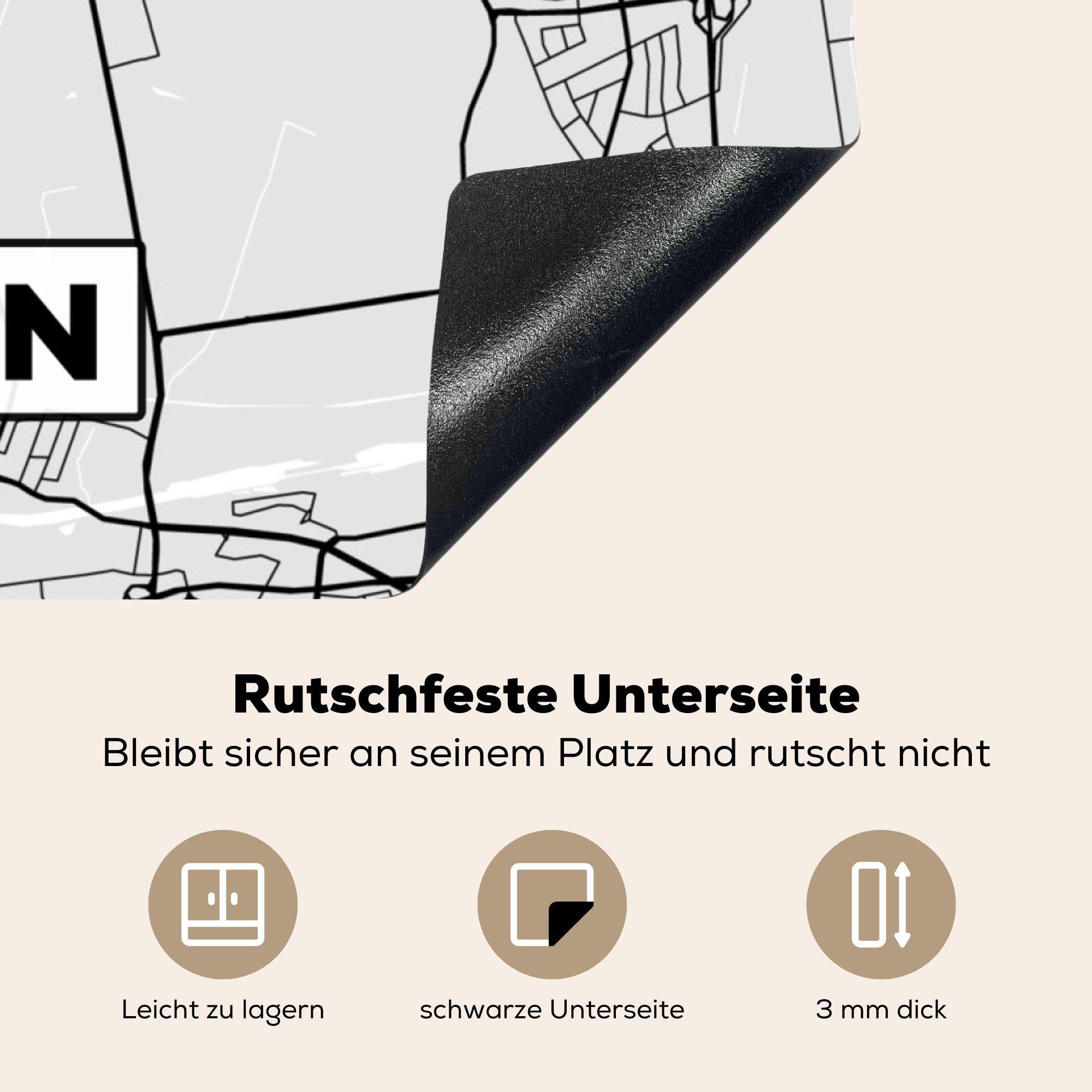 Stadtplan Karte, Arbeitsplatte küche 78x78 Ceranfeldabdeckung, Karte Herdblende-/Abdeckplatte (1 Hirsch MuchoWow - tlg), - Deutschland Vinyl, - - cm, für