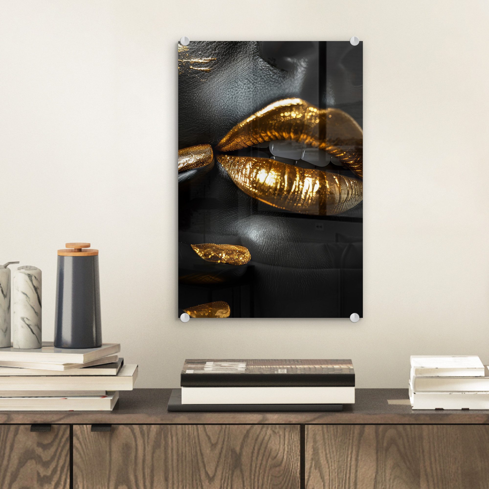 MuchoWow Acrylglasbild Lippen - Gold - günstig online kaufen