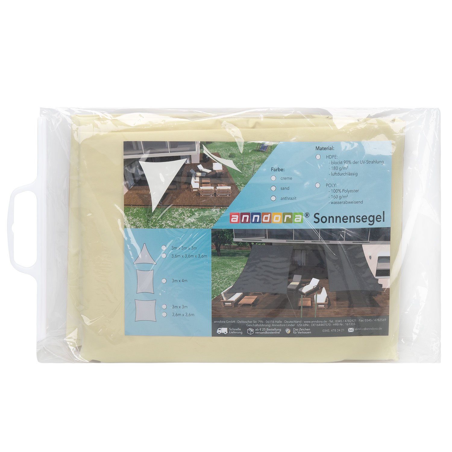 - Sonnenschutz Farbwahl cream Sonnensegel anndora 3x3x3m Tarp