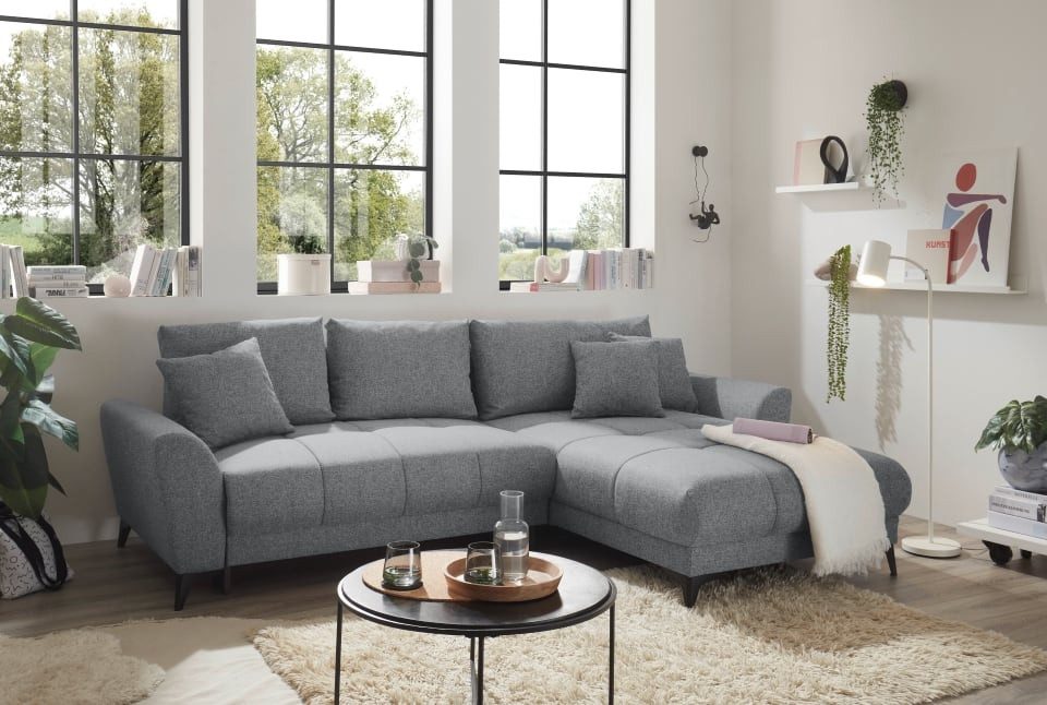 ED EXCITING DESIGN Ecksofa "Bern L-Form", mit Bettfunktion, Bettkasten & 3 günstig online kaufen