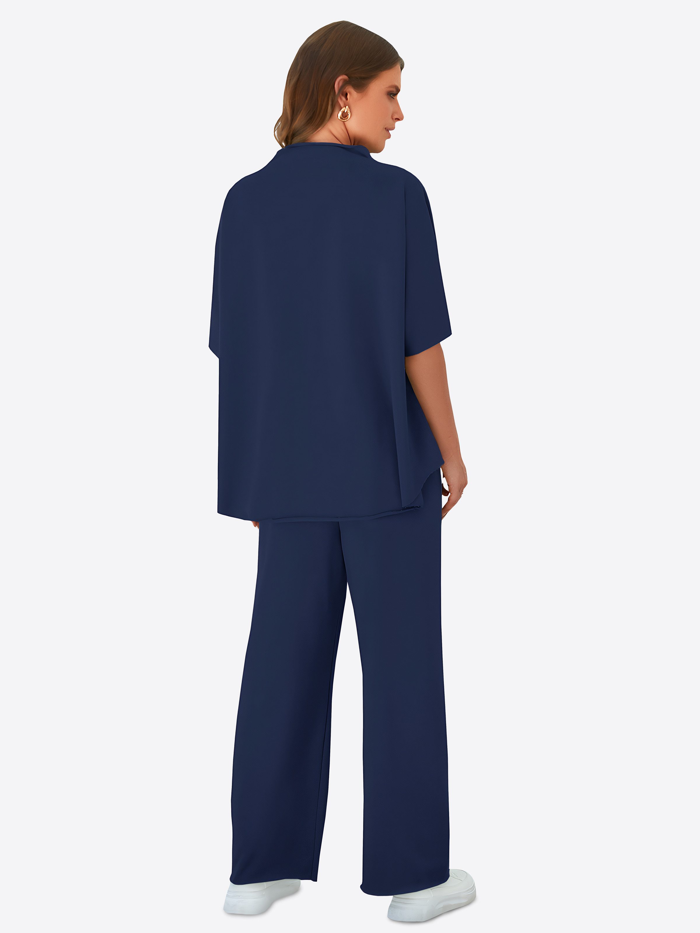 Imily Bela Hausanzug Damen Lounge-Set (Set, 2 tlg., Pullover-Oberteil mit 3/4-Fledermausärmeln + weite Hosen) Einfarbig