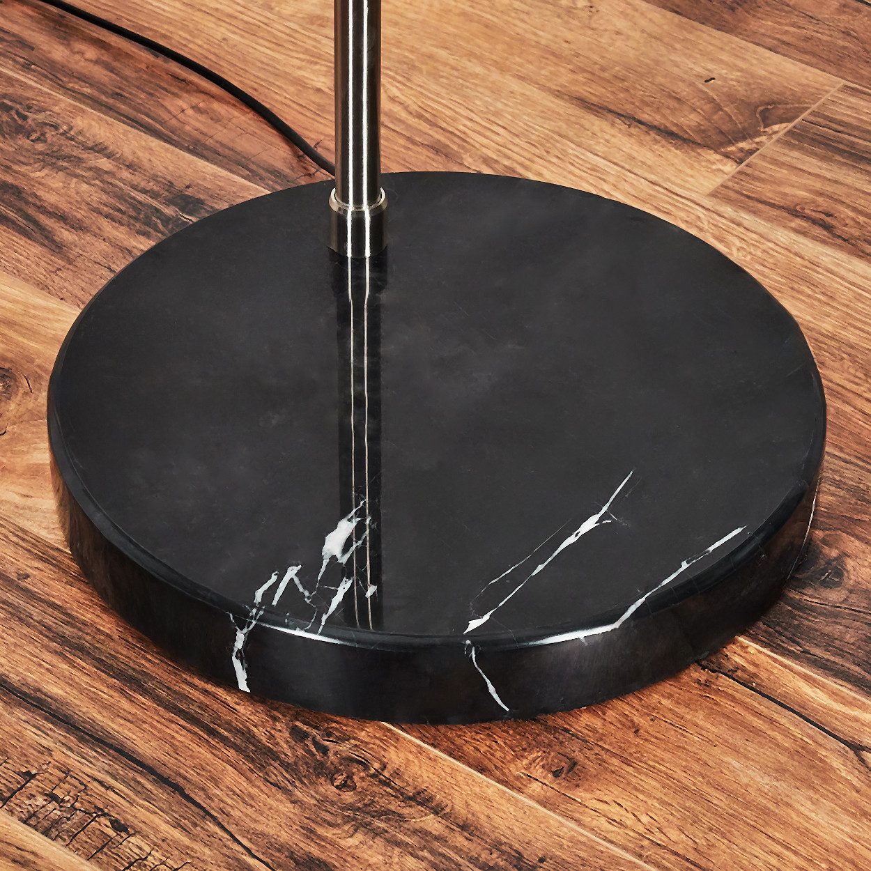 hofstein Bogenlampe Stehlampe mit Marmorfuß aus Metall/Stoff in Nickel-matt/Schwarz/Weiß, verstellbare Stehleuchte im modernen Design, Ø 35 cm, Fußschalter, E27