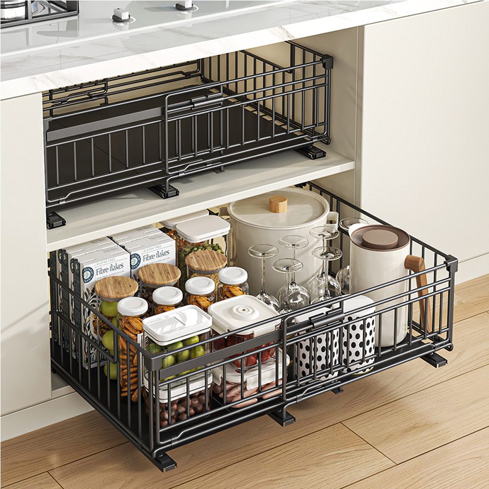 GarveeMore Küchenorganizer-Set 2pcs Ausziehbares Küchenregal für Geschirr & Gewürze platzsparend – Bild 3 von 5