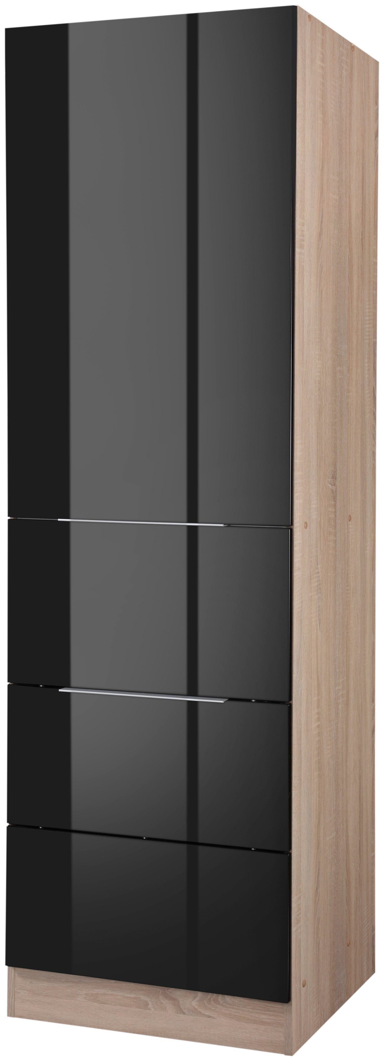 HELD MÖBEL Seitenschrank Brindisi 60 cm breit, 200 cm hoch, viel Stauraum schwarz Hochglanz/eichefarben | Vorratsschränke